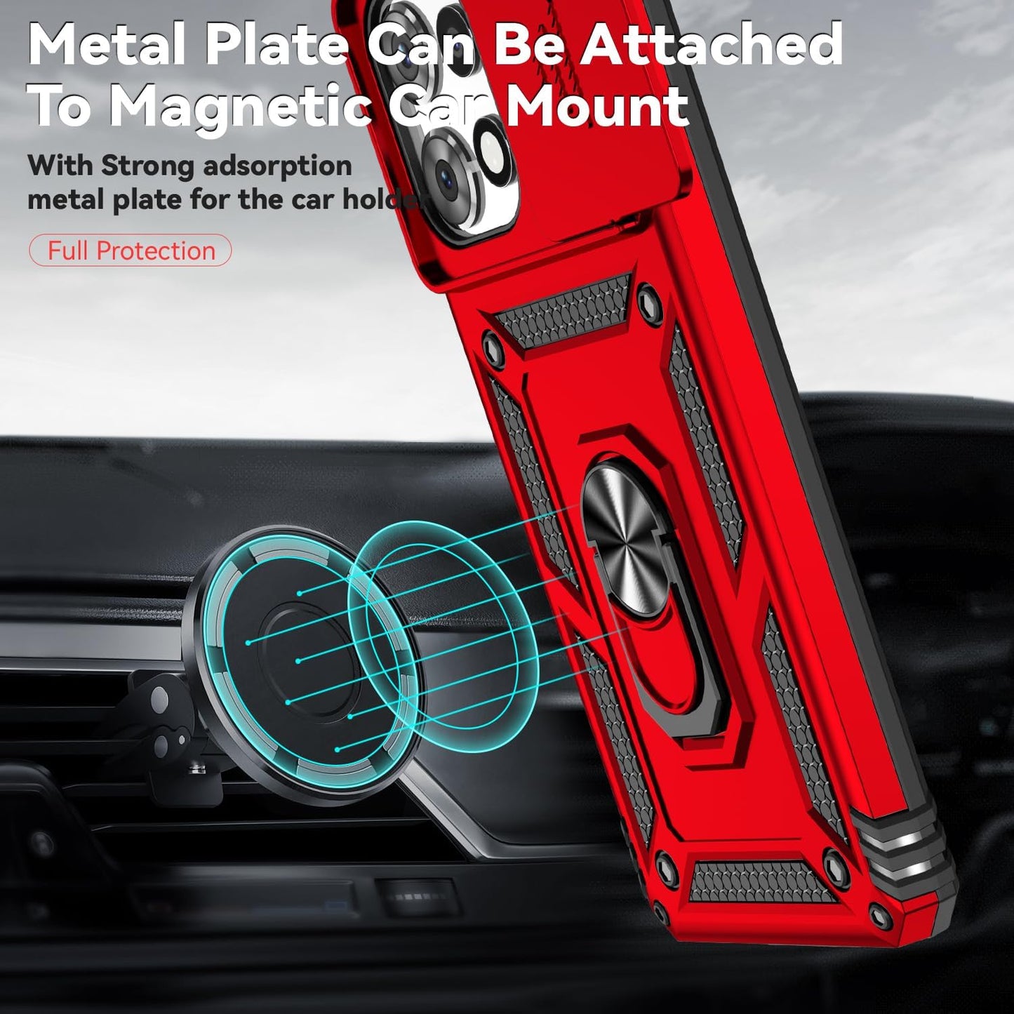 SunStory Compatible with Motorola Moto G Power 5G 2025/Moto G Power 5G 2026/Moto G Play 2025 Case with HD Screen Protector & Slide Camera Cover & Kickstand,[Military-Grade] Phone Case, Red