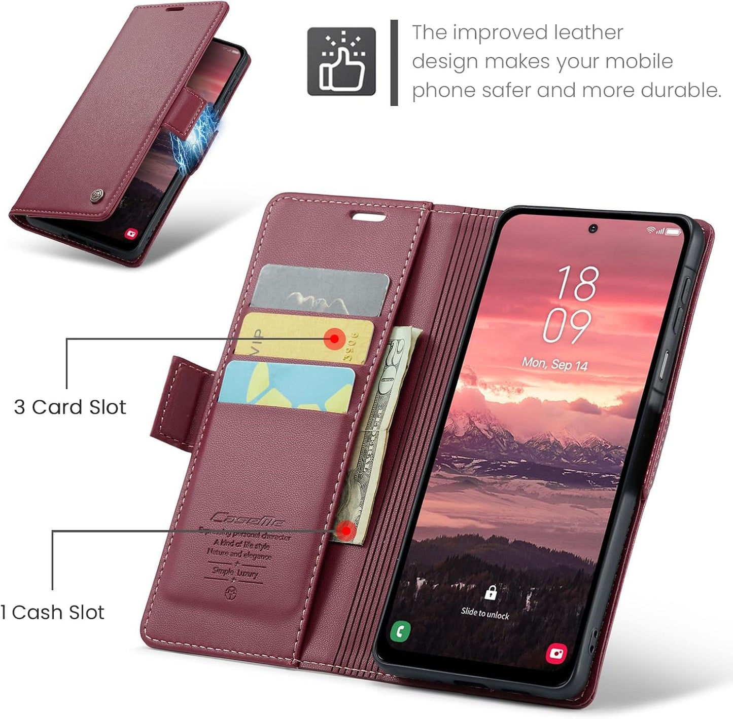 Wallet Case Designed for Samsung Galaxy A17 Leather [Card Holder][RFID Blocking][Premium PU Leather] Flip Phone Cover for Samsung A17 5G (Red)