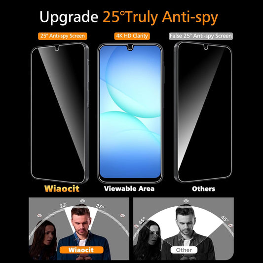 Wiaocit 3 Pack Tempered Glass Privacy Screen Protector for Samsung Galaxy A17 5G with 3 Pack Camera Lens Protector, 9H Hardness, Bubble Free, Case Friendly