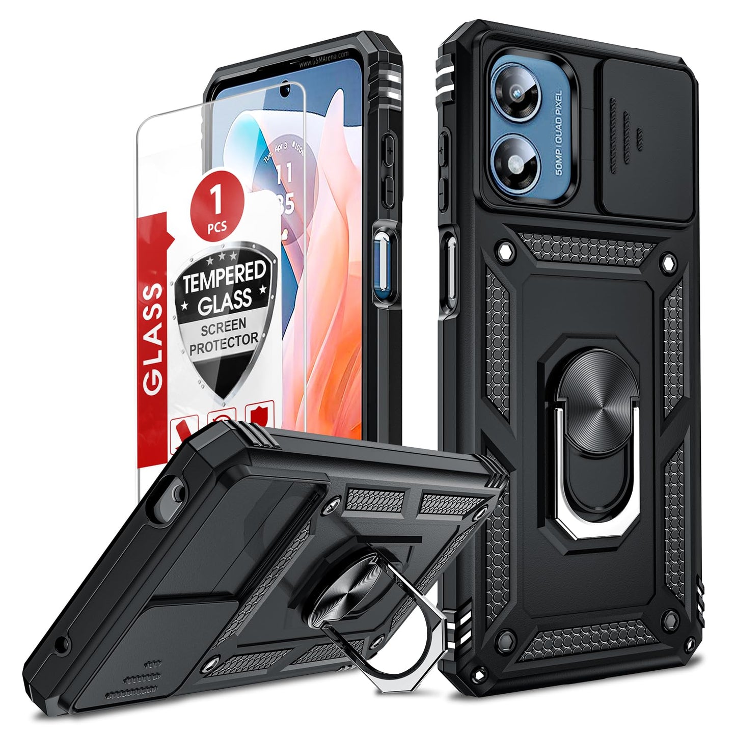 LeYi for Motorola Moto G Stylus 2025-Case: 【𝐍𝐨𝐭 𝐅𝐢𝐭 𝐌𝐨𝐭𝐨 𝐆 𝟐𝟎𝟐𝟓】Moto G Stylus 2026 Case 5G, Slide Camera Cover Screen Protector, Tough Armor Android Unlocked Phone Magnetic Stand, Black