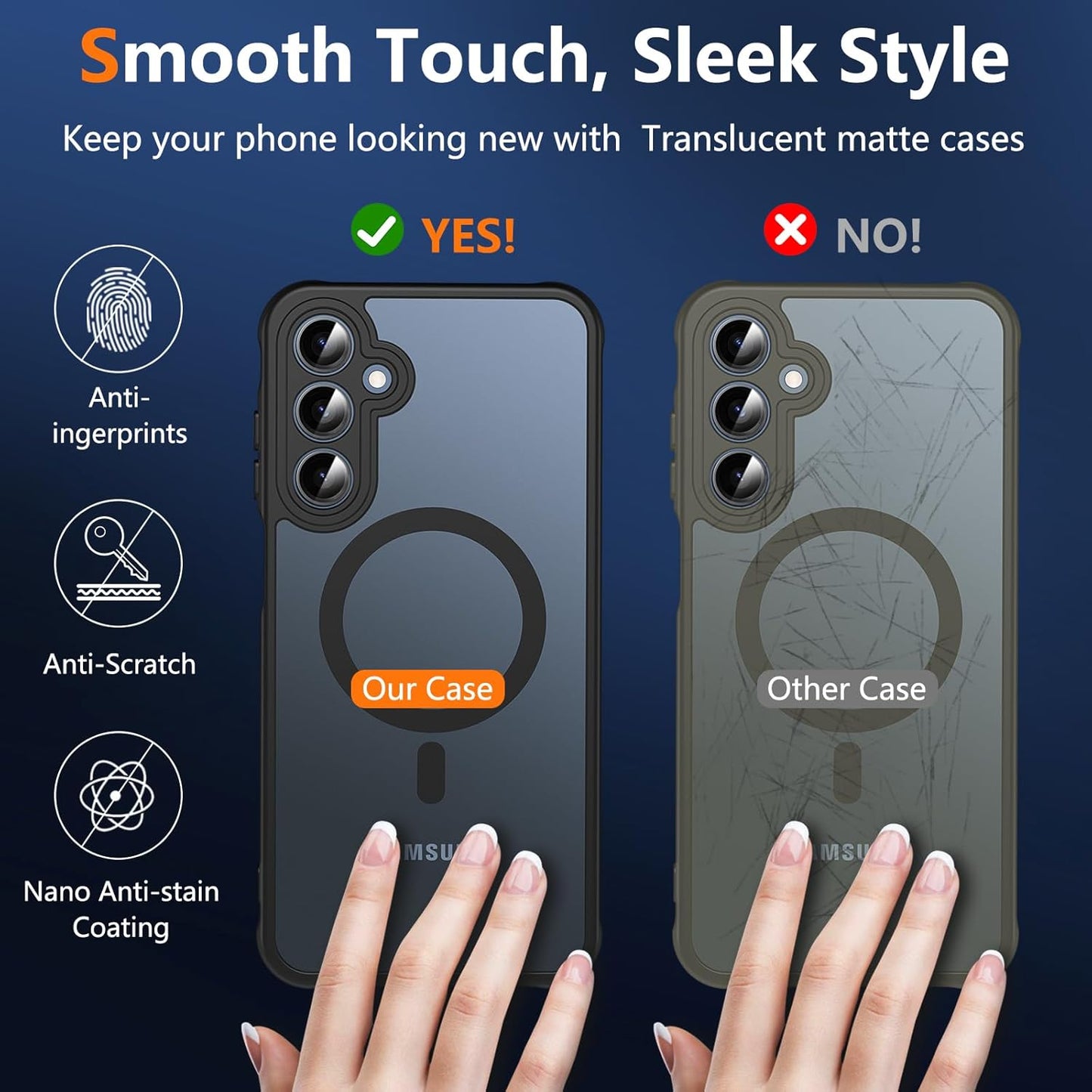 OWKEY Galaxy A15 5G Phone Case,Magnetic Samsung Galaxy A15 5G Case for Magsafe with Tempered Glass Screen Protector,[Shockproof Military] Translucent Back Slim Bumper Cover Samsung A15 5G case, Black