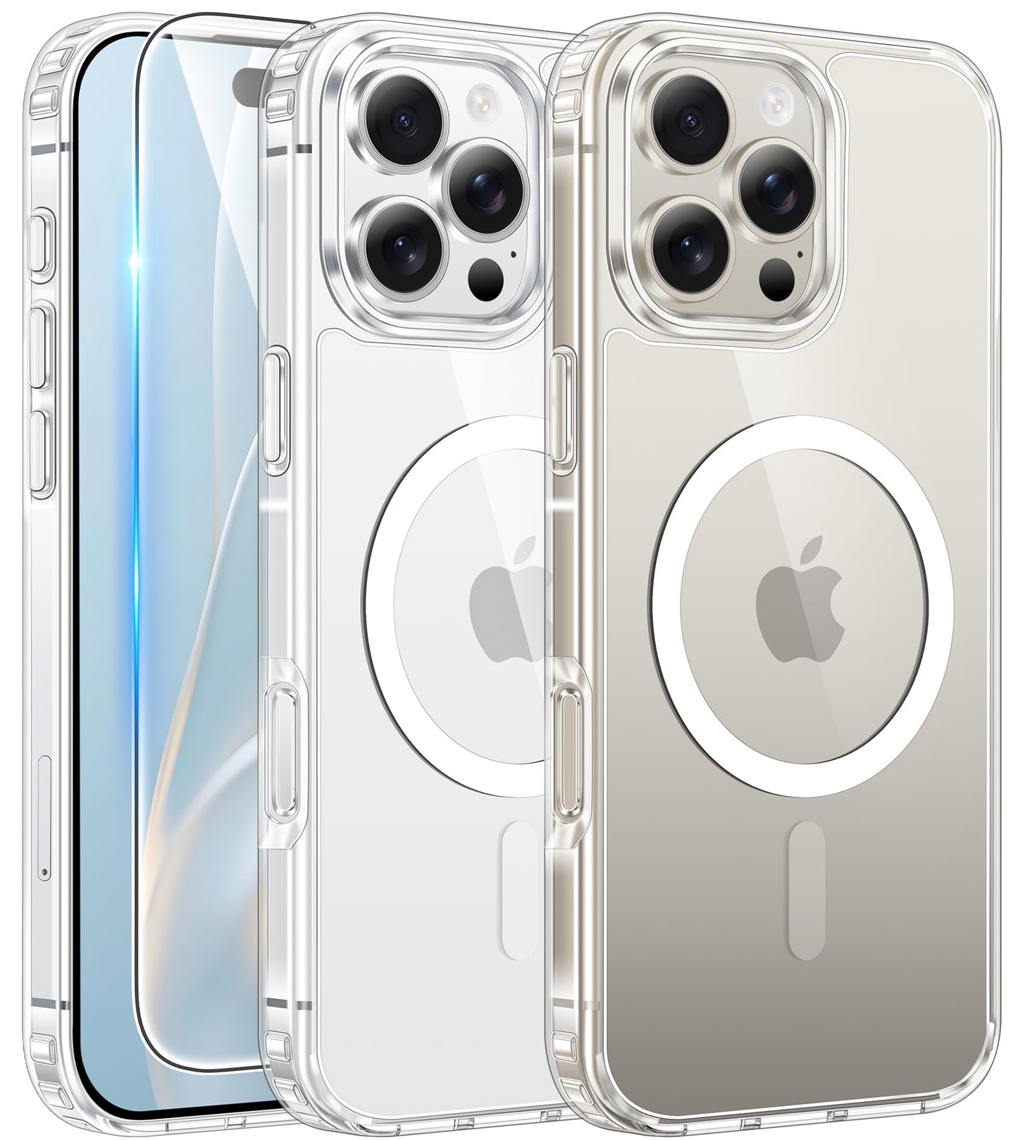 FNTCASE for iPhone 17 Case Clear: Magnetic Phone Cases with Screen Protector Drop Proof Compatible with Magsafe Slim Anti Yellowing Rugged Shockproof Protective Transparent Cell Cover (A-Clear)