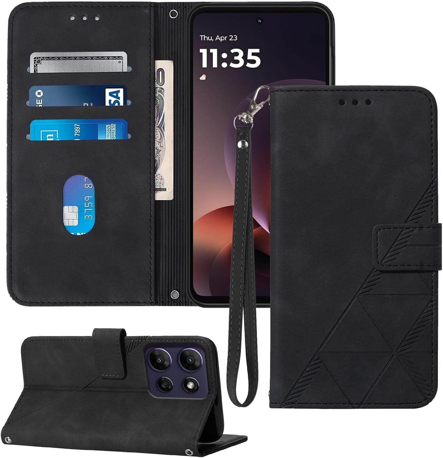 for Moto G Power 2026 Case Wallet, Card Holder Slots, Wrist Strap, TPU Interior Phone Protective, Stand PU Leather Flip Cases Cover for Moto G Power - 2026 (Black)