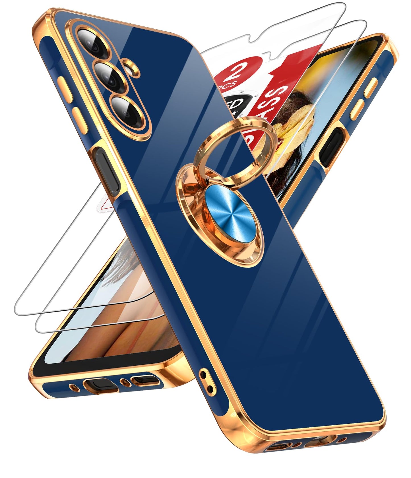 LeYi for Samsung A57 Case, 360°Magnetic Kickstand Rose Gold Plated Edge