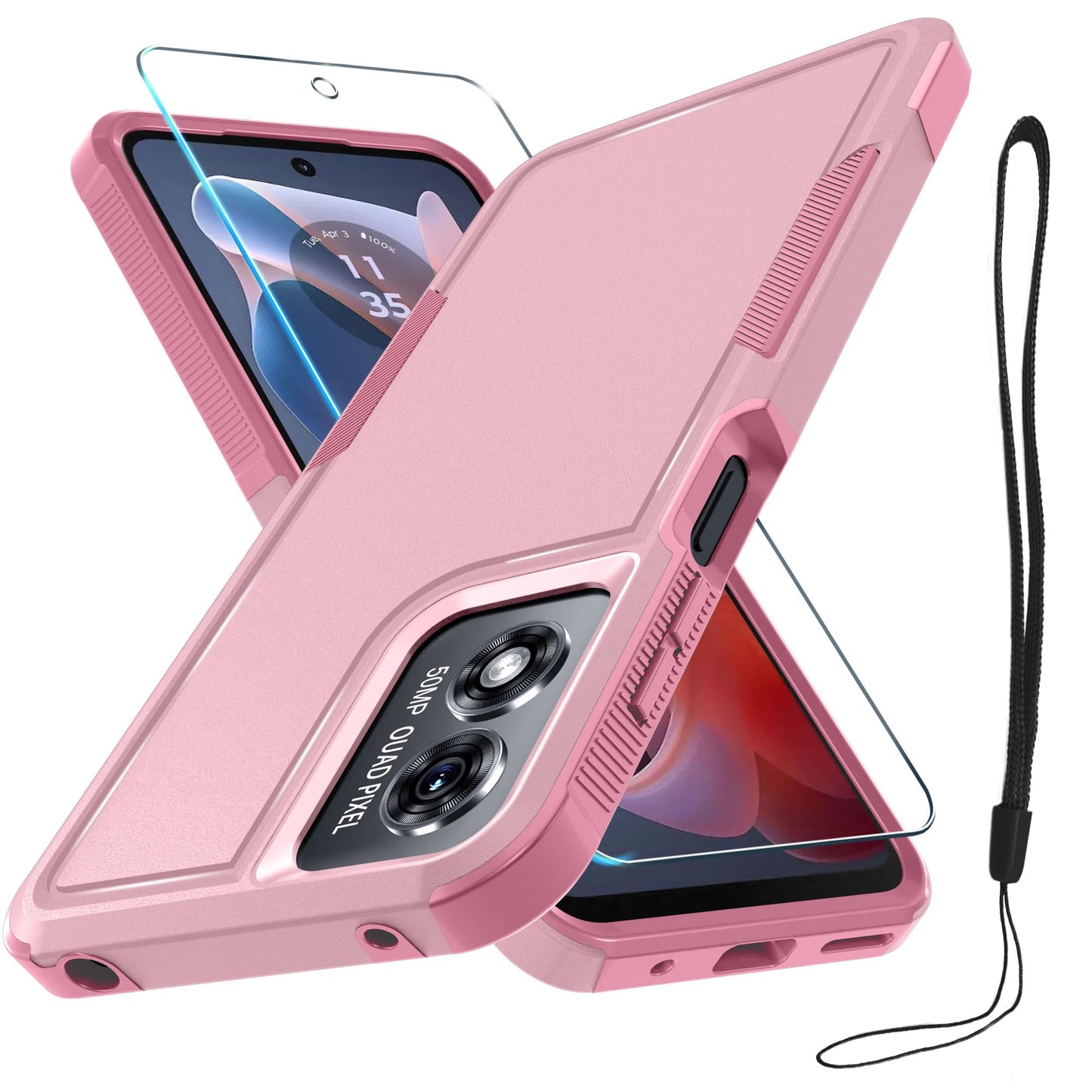 for Motorola Moto G Power 2026 Case, Full Body Heavy Duty Rugged Shockproof Protective Phone Cover with Lanyard Strap+Tempered Glass Screen Protector, Black Matte