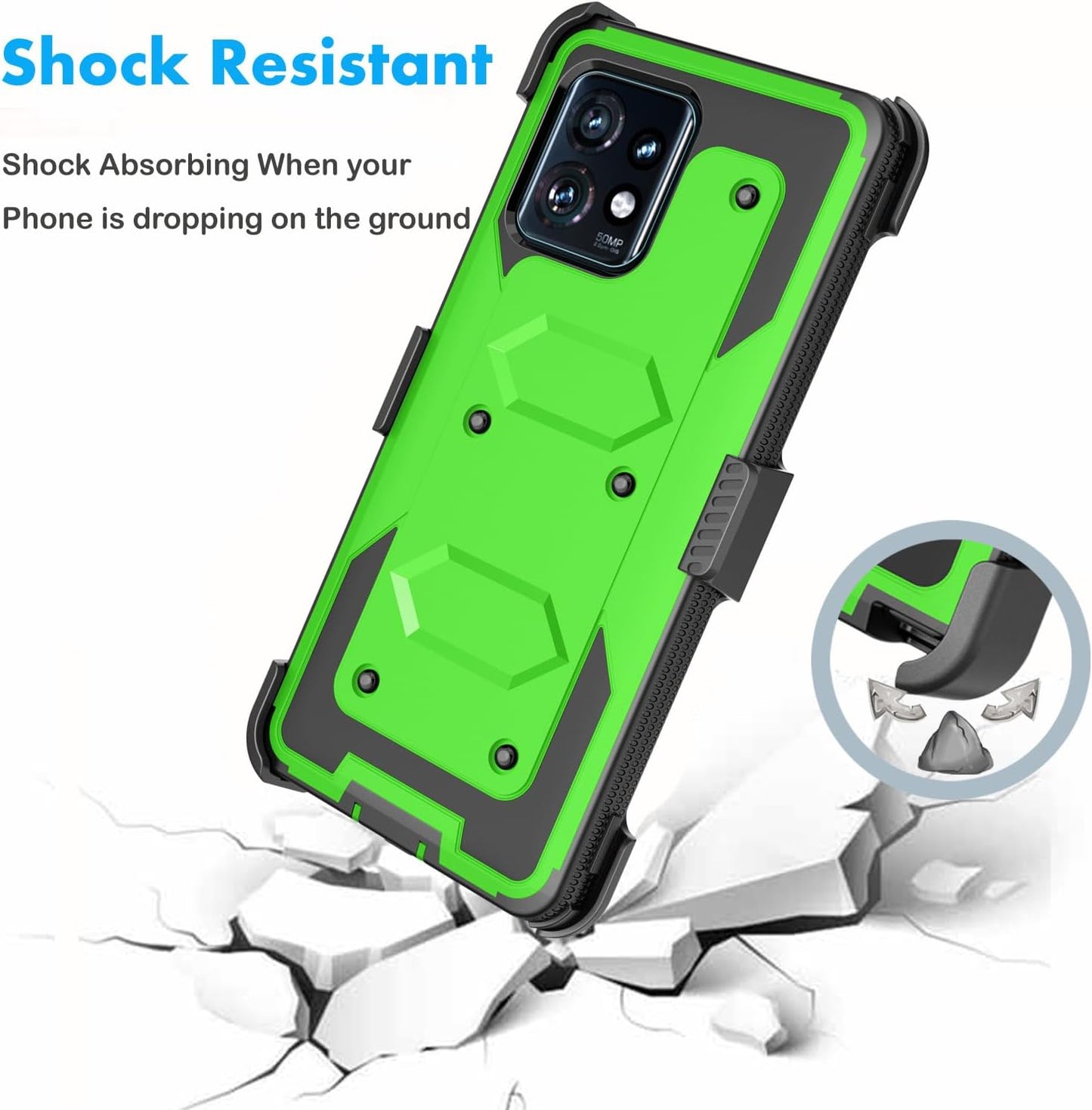 Njjex For Moto Edge Plus 2023 Case, For Motorola Edge+ 5G UW 2023/Edge 40 Pro/Edge X40 Case, [Nbeck] Shockproof Heavy Duty Rugged Swivel Holster Belt Clip Full Body Hard Shell Cover & Kickstand -Green