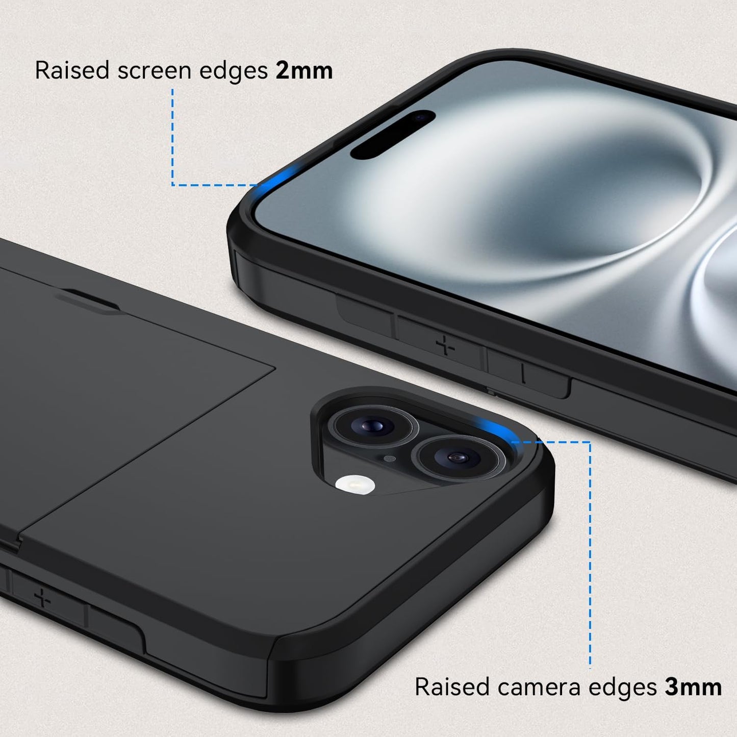Qinmay Compatible with iPhone 17 Case Wallet,Built-in Card Holder, Heavy Duty Protective Dual Layer Shockproof Hidden Card Slot Slim Wallet Phone Cover for iPhone 17 ，Black