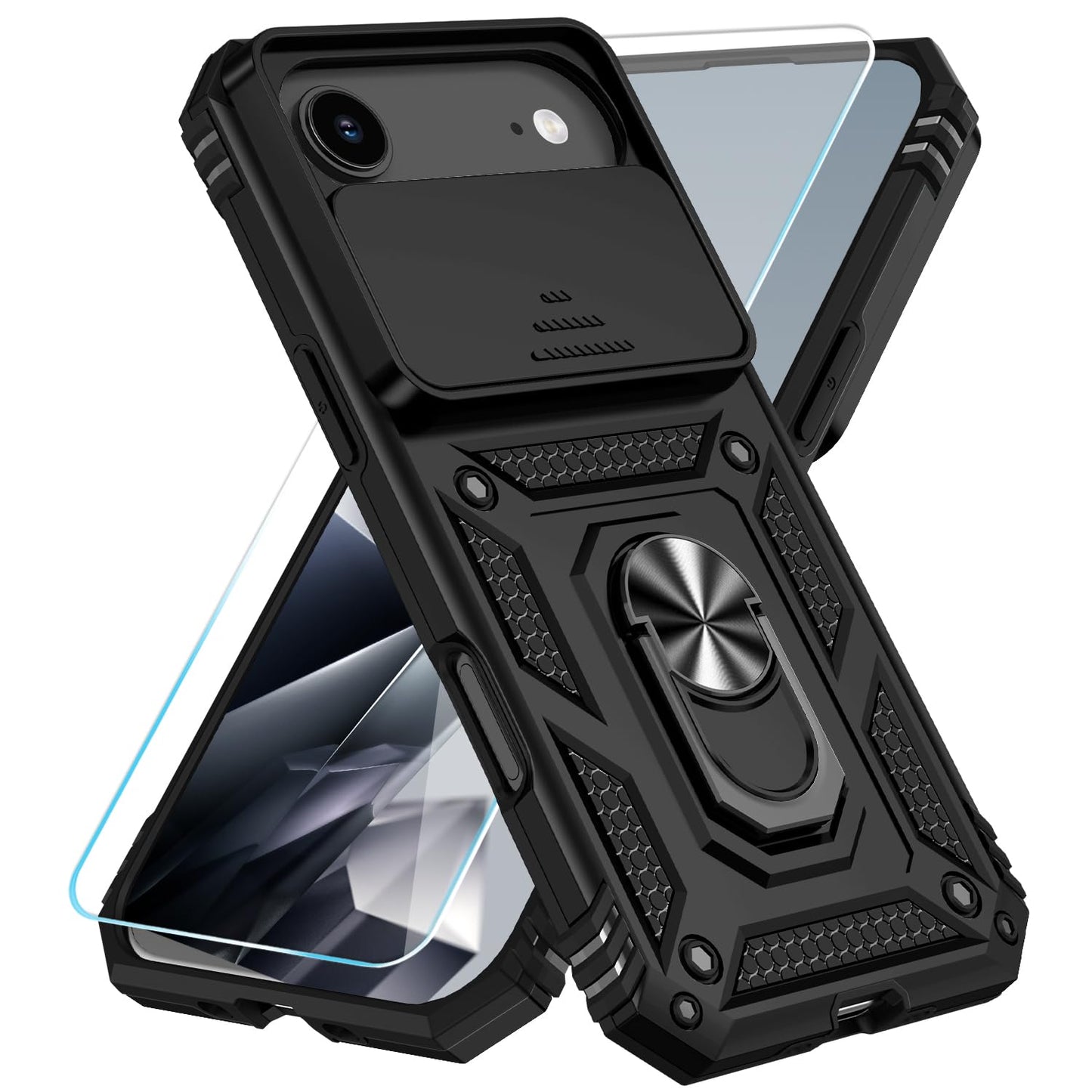 SunStory Compatible with iPhone 17 Case with HD Screen Protector & Slide Camera Cover & Rotated Ring Kickstand, [Military-Grade] iPhone Case for iPhone 17,Red