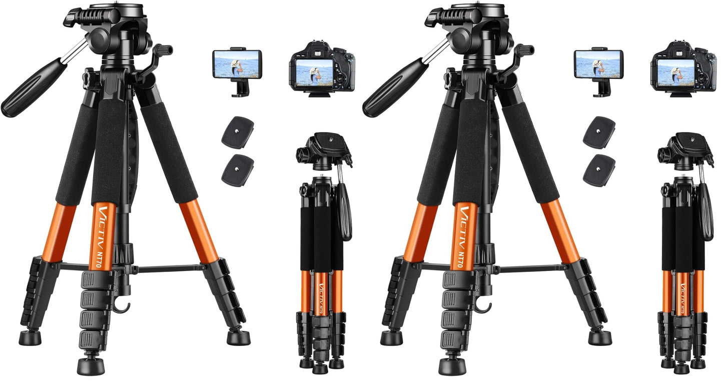 Victiv 74” Camera Tripod, Phone Tripod for iPhone with Phone Holder, Orange | Aluminum Professional Heavy Duty Camera Tripod Stand, Tall Tripod for DSLR with Carry Bag, Compatible with Canon Nikon iPhone