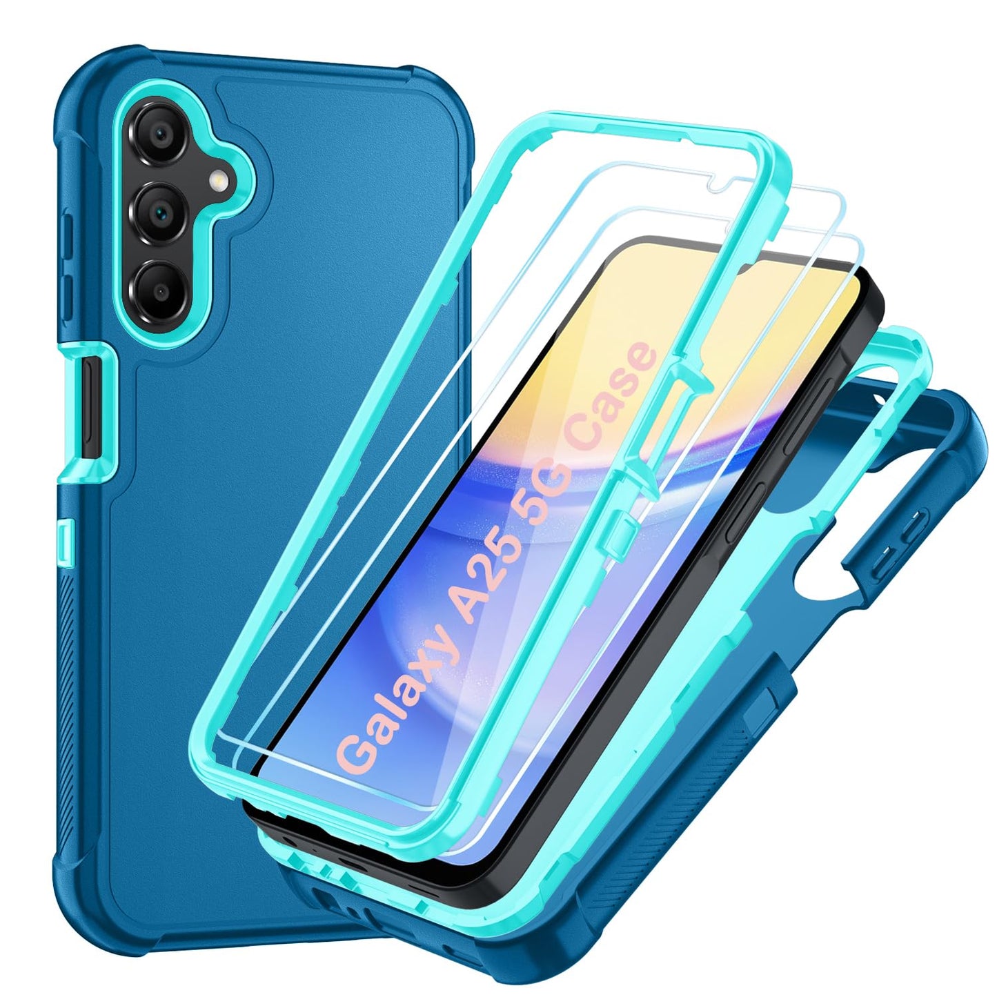 Case for Galaxy A25 5G Case, Samsung Galaxy A25 5G Case with HD Screen Protector [3 Layer] Military-Grade Heavy-Duty Shockproof Protective Phone Case for Samsung A25 5G,Black/Black