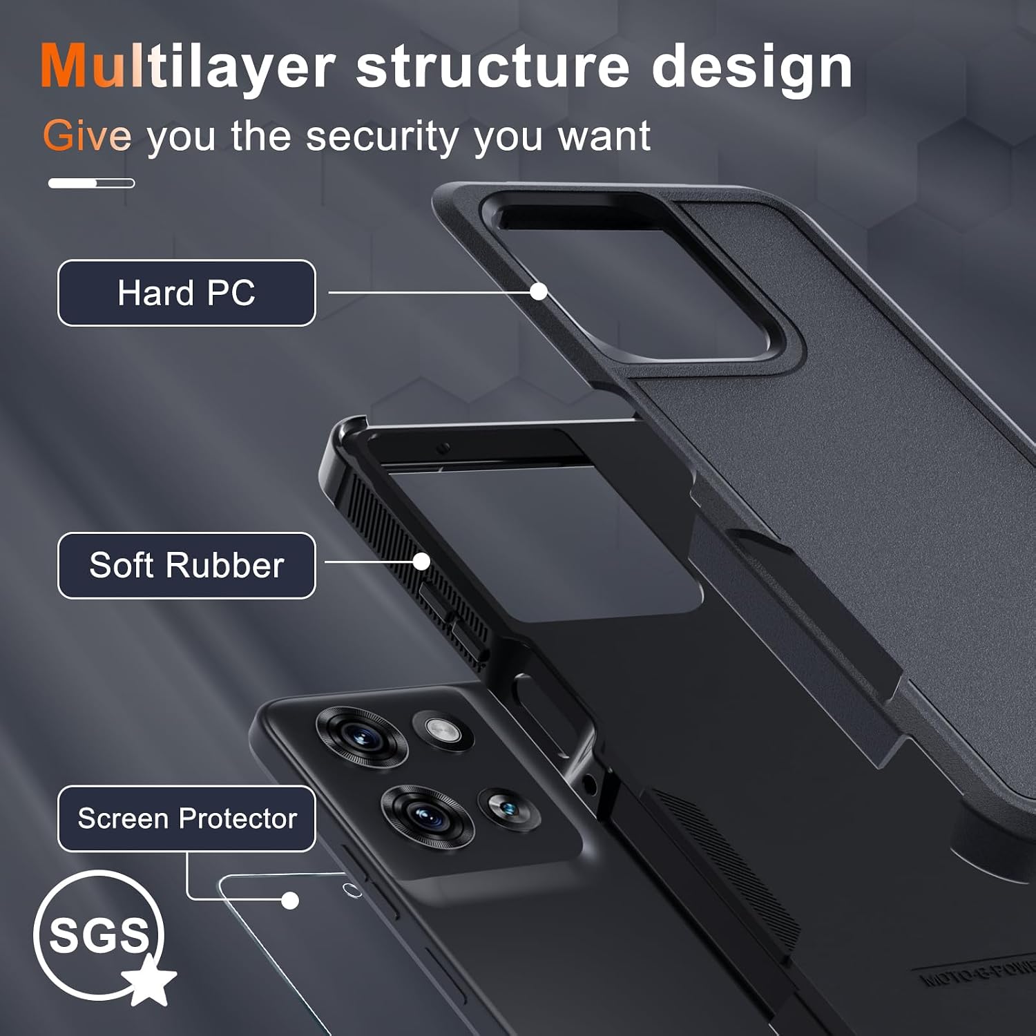 for Motorola Moto G Power 2026 Case, Full Body Heavy Duty Rugged Shockproof Protective Phone Cover with Lanyard Strap+Tempered Glass Screen Protector, Black Matte