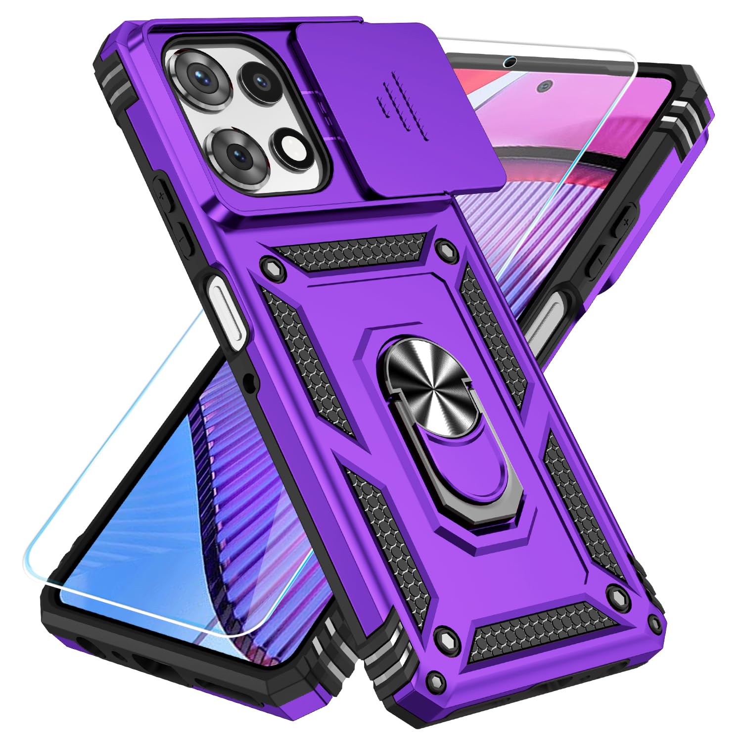 SunStory Compatible with Motorola Moto G Power 5G 2025/Moto G Power 5G 2026/Moto G Play 2025 Case with HD Screen Protector & Slide Camera Cover & Kickstand,[Military-Grade] Phone Case, Red