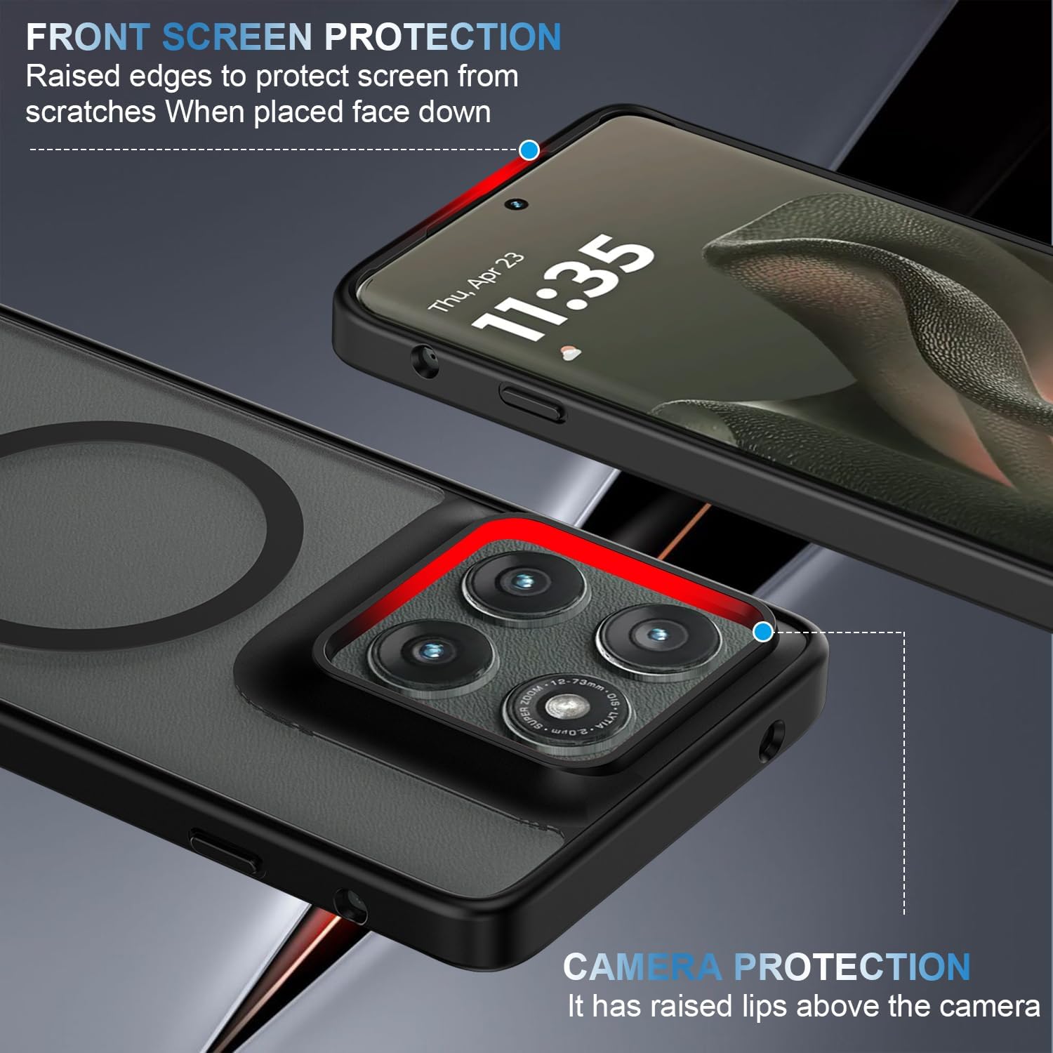 Magnetic for Motorola Edge 5G 2025 Case with Tempered Glass Screen Protector Matte Translucent Shockproof Protective Bumper Phone Cover (Black)