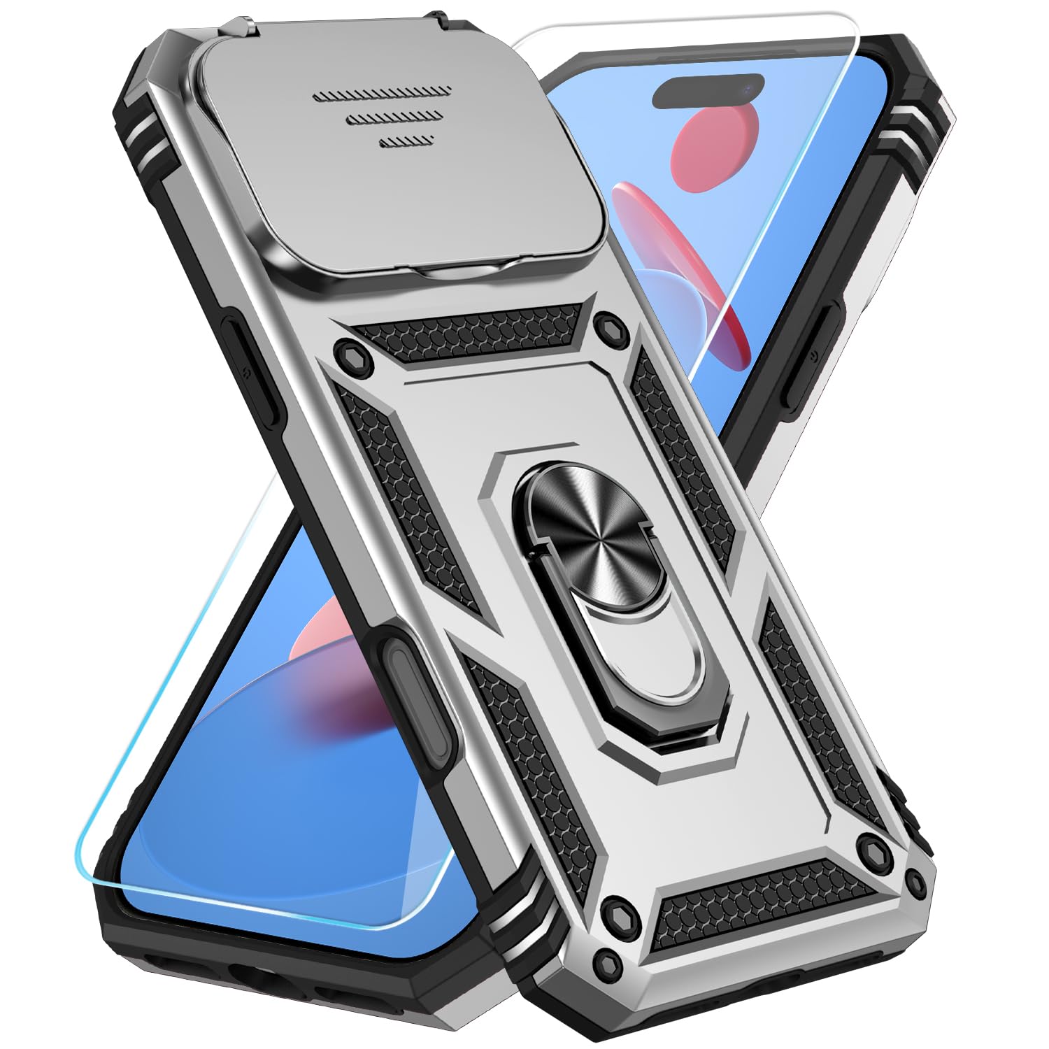 SunStory Compatible with iPhone 17 Case with HD Screen Protector & Slide Camera Cover & Rotated Ring Kickstand, [Military-Grade] iPhone Case for iPhone 17,Red