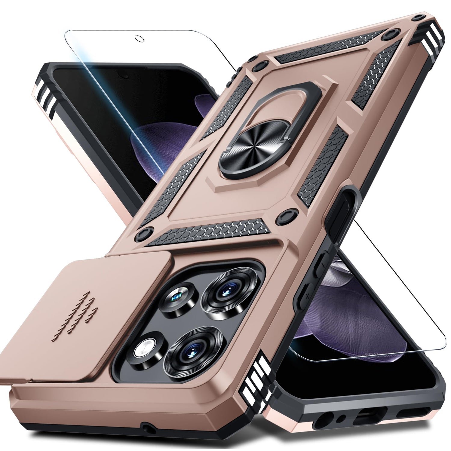 Janmitta for Moto G 2026/2025 Case,Moto G Play 2026 Case Built in Slide Camera Lens Cover+Screen Protector+Finger Ring Holder Kickstand,Heavy Duty Shockproof Full Body Protective Phone Cover,Black