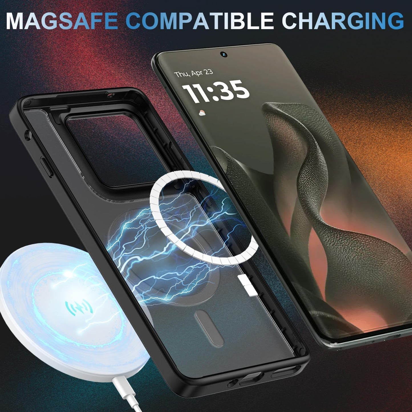Magnetic for Motorola Edge 5G 2025 Case with Tempered Glass Screen Protector Matte Translucent Shockproof Protective Bumper Phone Cover (Black)