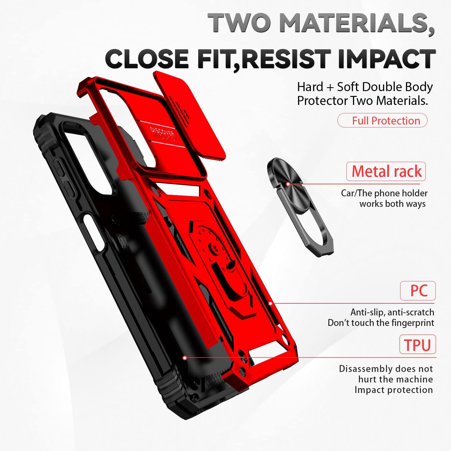 SunStory Phone Case for Samsung Galaxy A14 5G Case with HD Screen Protector & Slide Camera Cover & Rotated Ring Kickstand, [Military-Grade] Phone Case for Galaxy A14 5G,Red