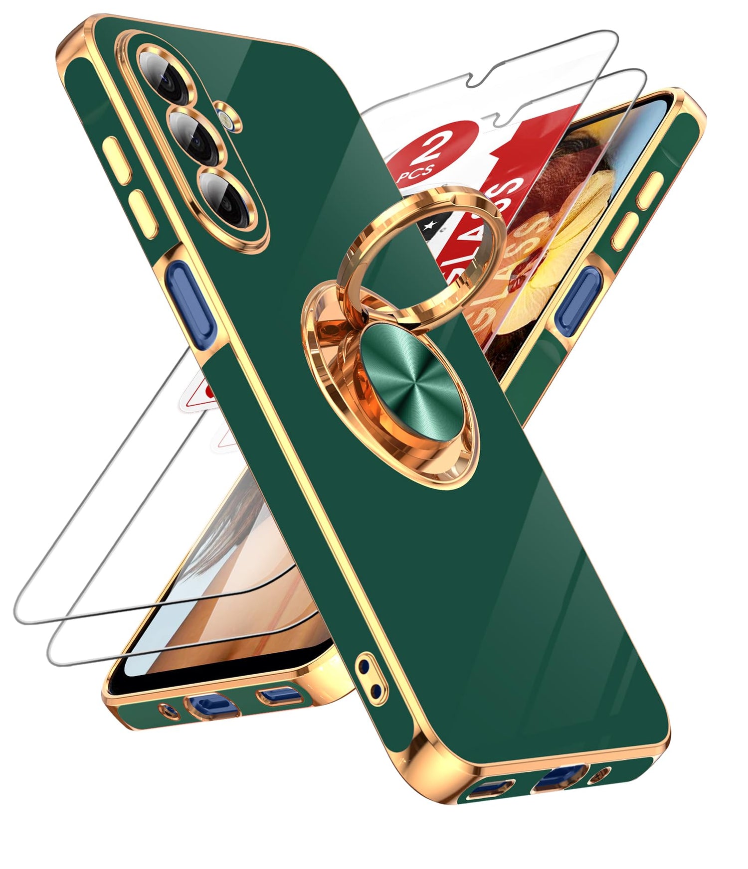 LeYi for Samsung A57 Case, 360°Magnetic Kickstand Rose Gold Plated Edge