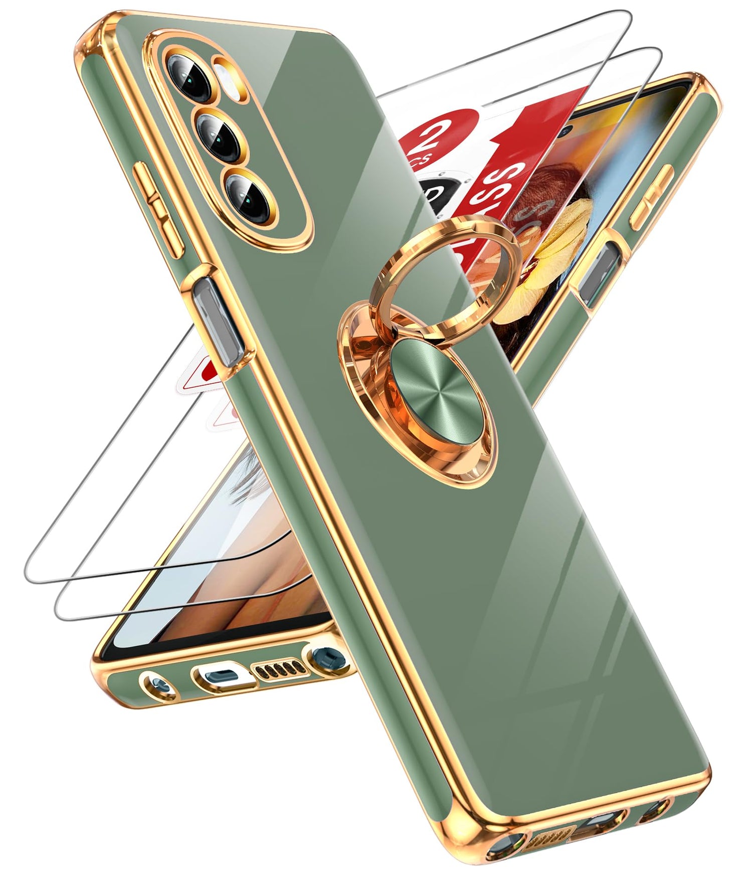 LeYi for Moto G Stylus 5G 2022 Case: with Tempered Glass Screen Protector [2 Pack] 360° Rotatable Ring Holder Magnetic Kickstand, Plating Rose Gold Edge for Motorola G Stylus 5G 2022 Case, Black
