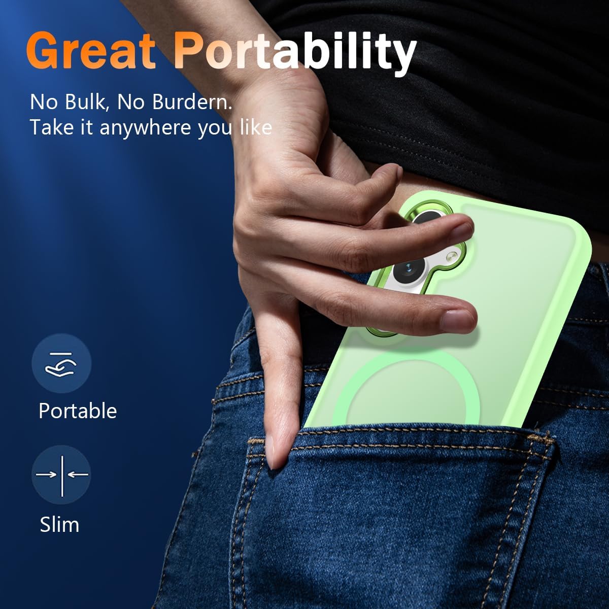 WRJ for Samsung Galaxy S25 Case,Galaxy S24 Case with Screen Protector,[Compatible with Magsafe] Magnetic Slim Matte Translucent Phone Case Women Men Shockproof Protective Cover-Matcha Green