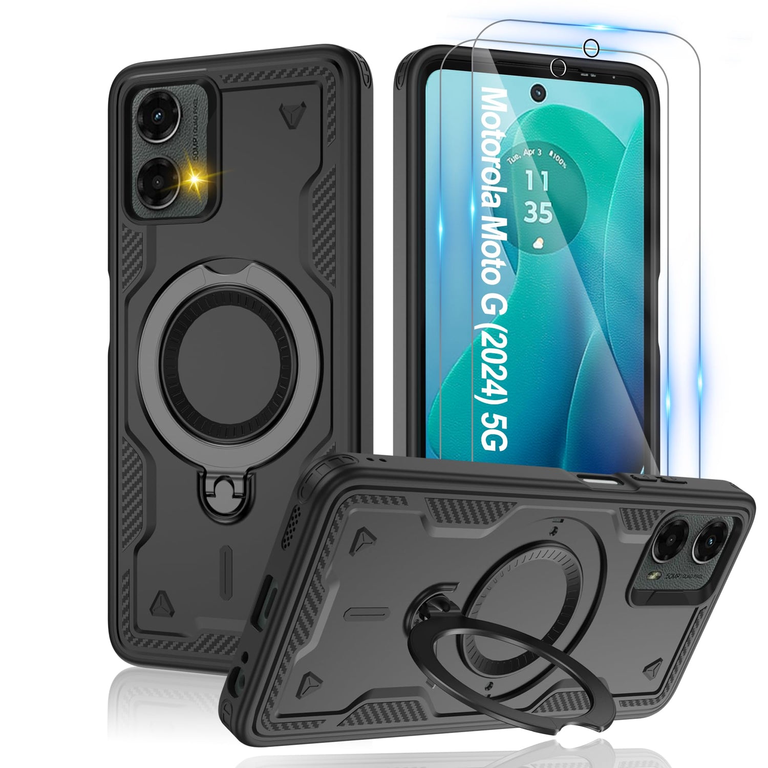 Gritup for Moto G Power 5G 2026/2025 Magnetic Case Compatible with MagSafe & HD Screen Protector×2 Metal Rotated Kickstand Military Grade Shockproof Protective Moto G Power 5G 2026/2025 Black