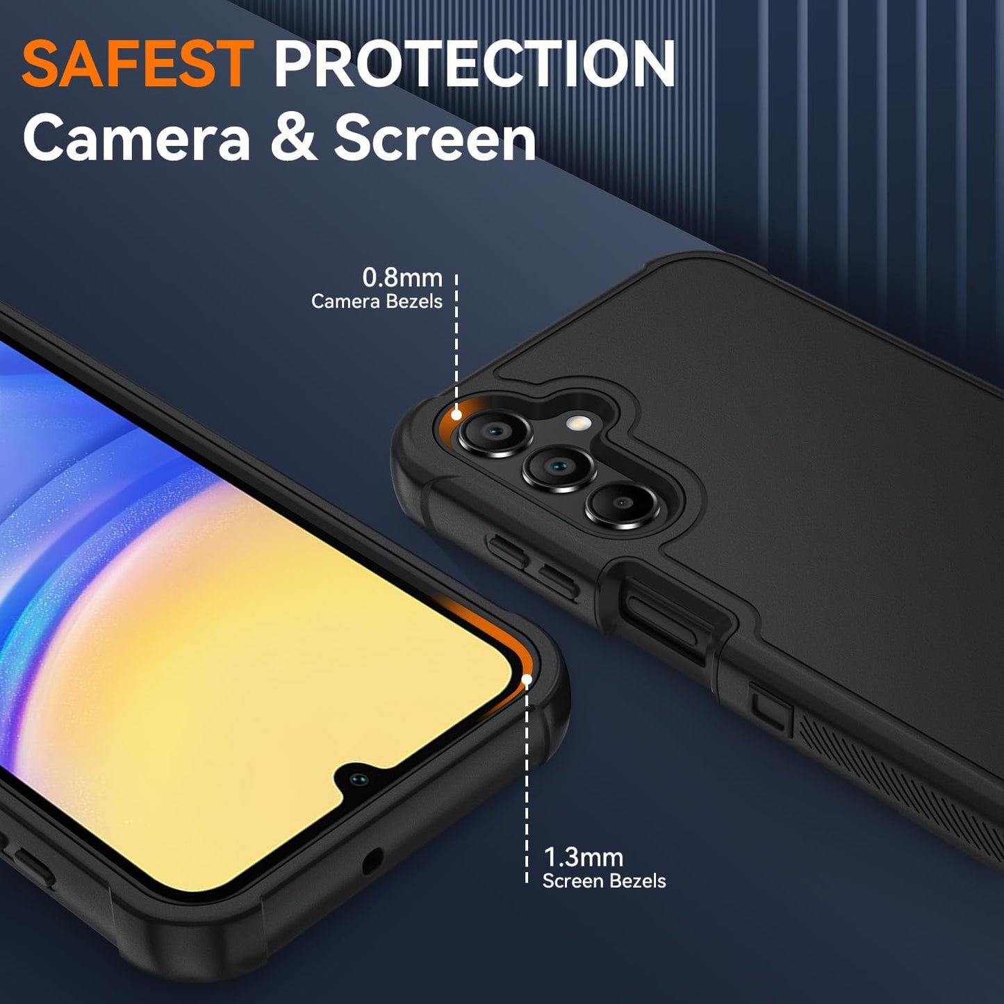 Case for Galaxy A25 5G Case, Samsung Galaxy A25 5G Case with HD Screen Protector [3 Layer] Military-Grade Heavy-Duty Shockproof Protective Phone Case for Samsung A25 5G,Black/Black