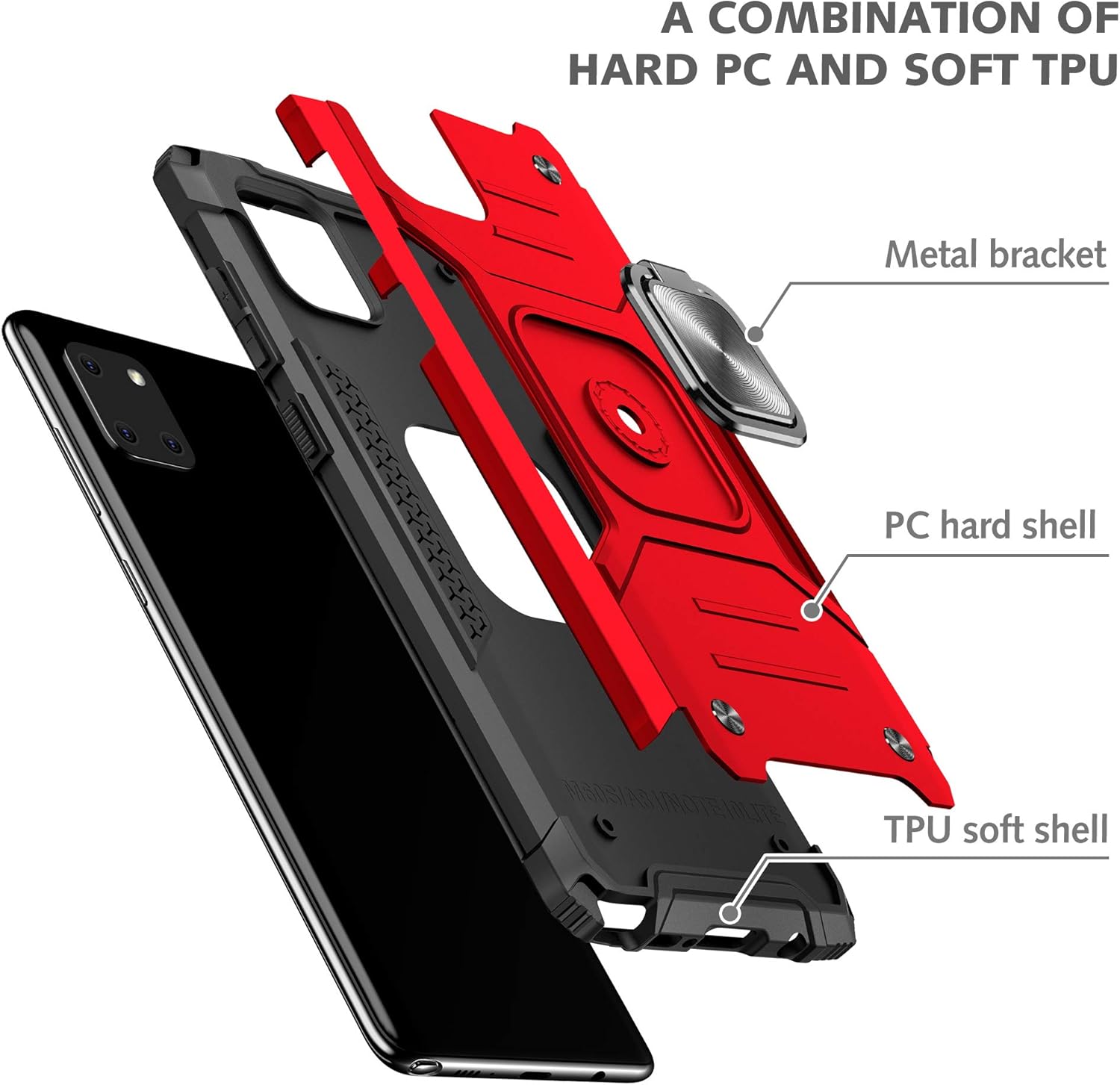 Asuwish Phone Case for Samsung Galaxy Note 10 Lite with Tempered Glass Screen Protector Cover and Ring Holder Stand Slim Hybrid Protective Kickstand Cell Accessories A81 M60S N770F Women Men Red
