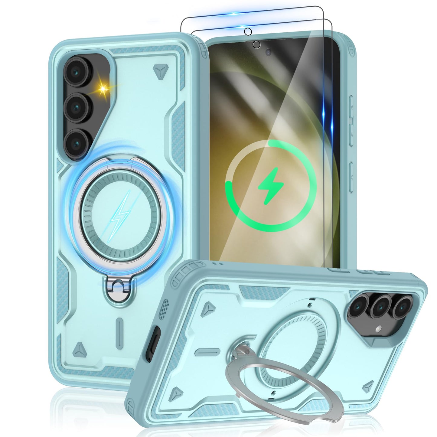 for Samsung Galaxy-S23-Ultra-Case with Magsafe & [HD Screen Protector×2][Anti-Fingerprint], 360° Metal Rotated Kickstand,Military Grade Shockproof Protective for Galaxy S23 Ultra Case,Light Blue