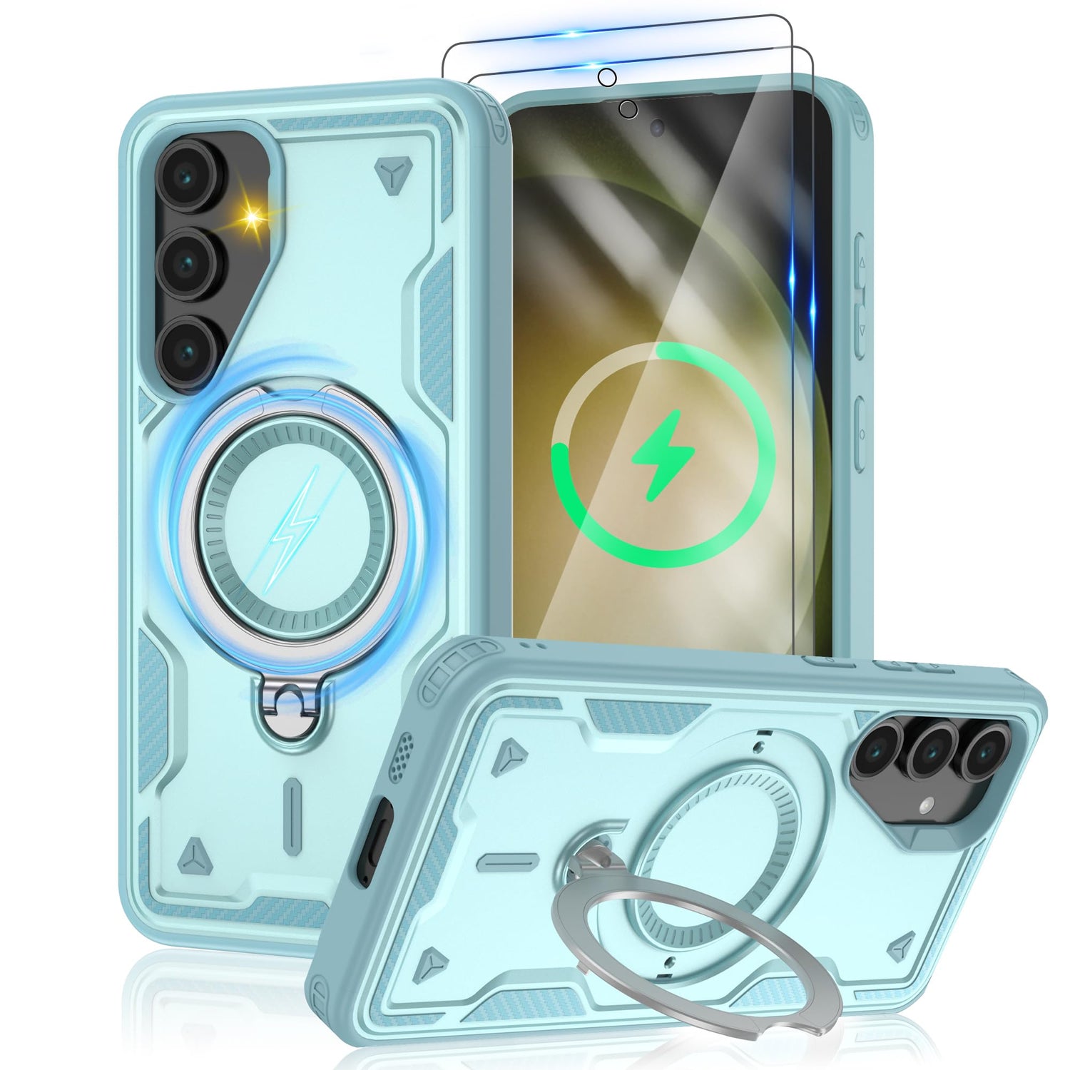 for Samsung Galaxy-S23-Ultra-Case with Magsafe & [HD Screen Protector×2][Anti-Fingerprint], 360° Metal Rotated Kickstand,Military Grade Shockproof Protective for Galaxy S23 Ultra Case,Light Blue