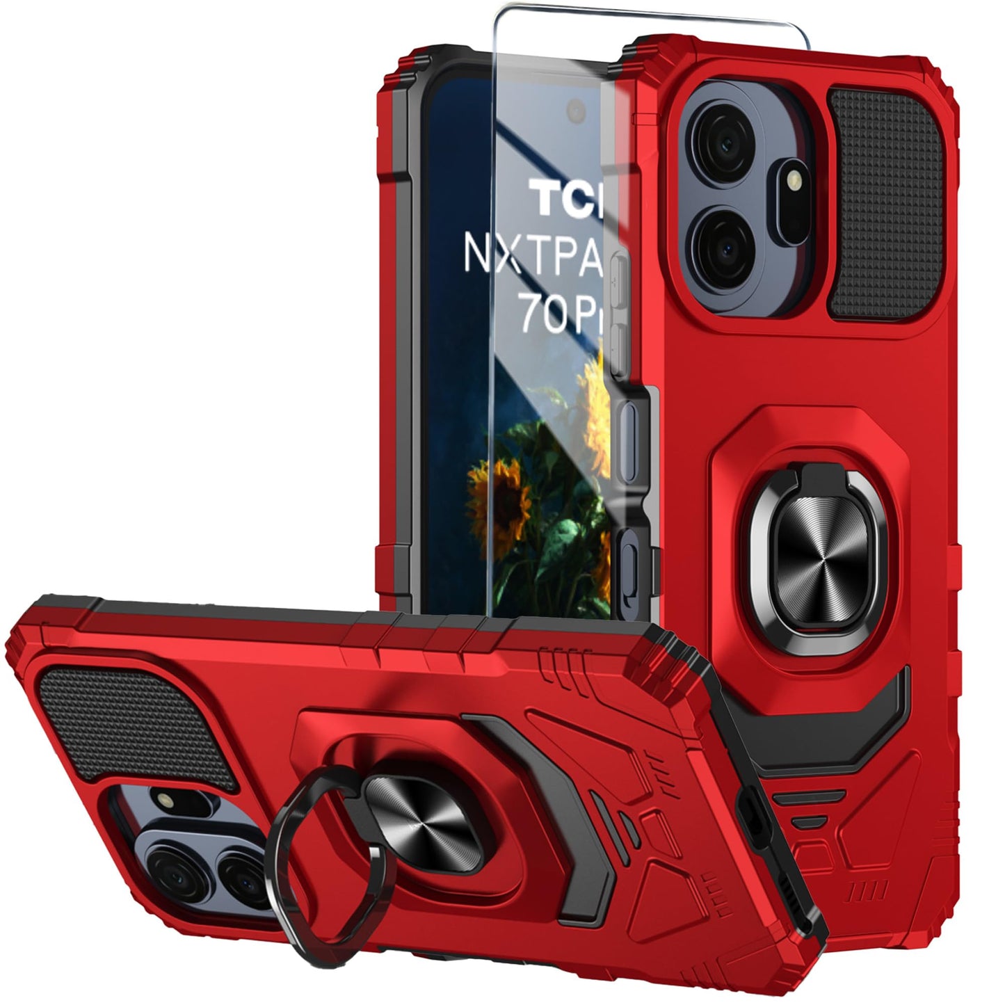 for TCL NXTPAPER 70 Pro Phone Case with Tempered Glass Screen Protector,Military Grade Heavy Duty Shockproof Protective Cover,with Ring Kickstand (Blue)