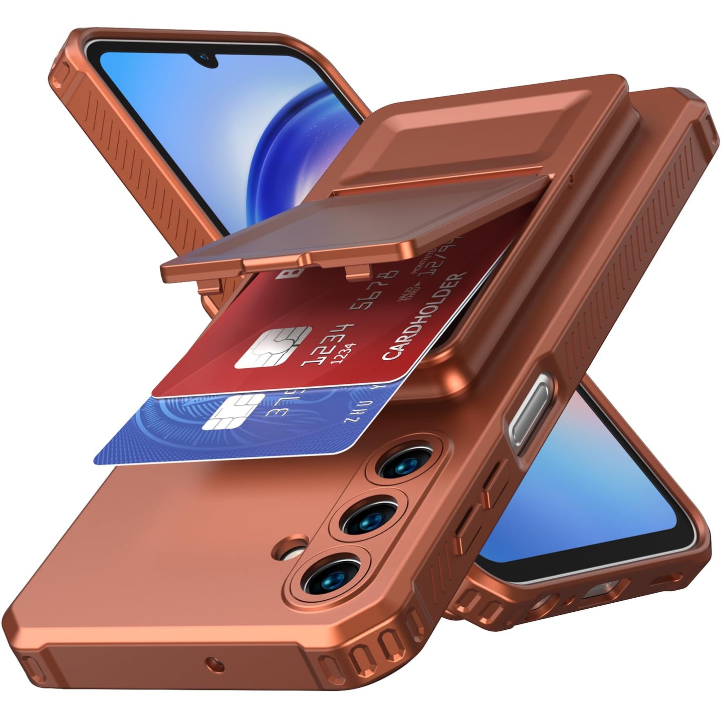 KJSK for Galaxy A17/A16 Case with Card Holder,Built-in Mirror and Kickstand,Hidden Card Slim Wallet Shockproof Cover,Anti-Drop,Deep Purple