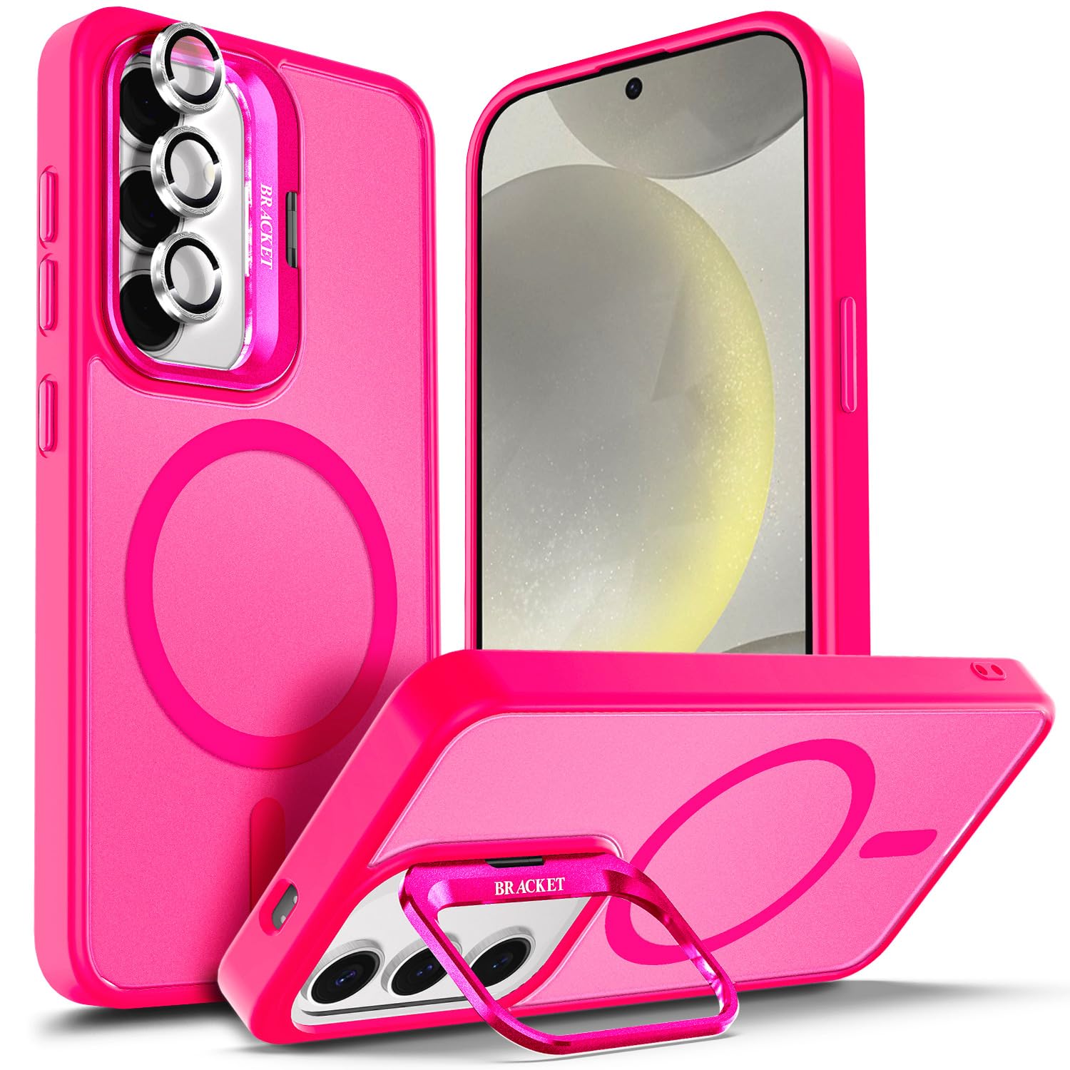 YZB Case Designed for Samsung Galaxy S24 Ultra Crystal Clear Back Cover Black | Magnetic Compatible with MagSafe, Built-in Stand, Camera Lens Protector, Anti-Yellowing, Scratch-Resistant