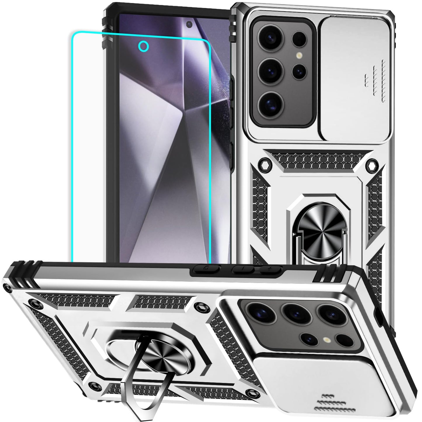 HNHYGETE for Samsung Galaxy S24 Ultra Case with Screen Protector: [Military Grade 20ft. Drop Tested] Slide Camera Cover Ring Shockproof Protective Phone Case for - Galaxy S24 Ultra (Black)