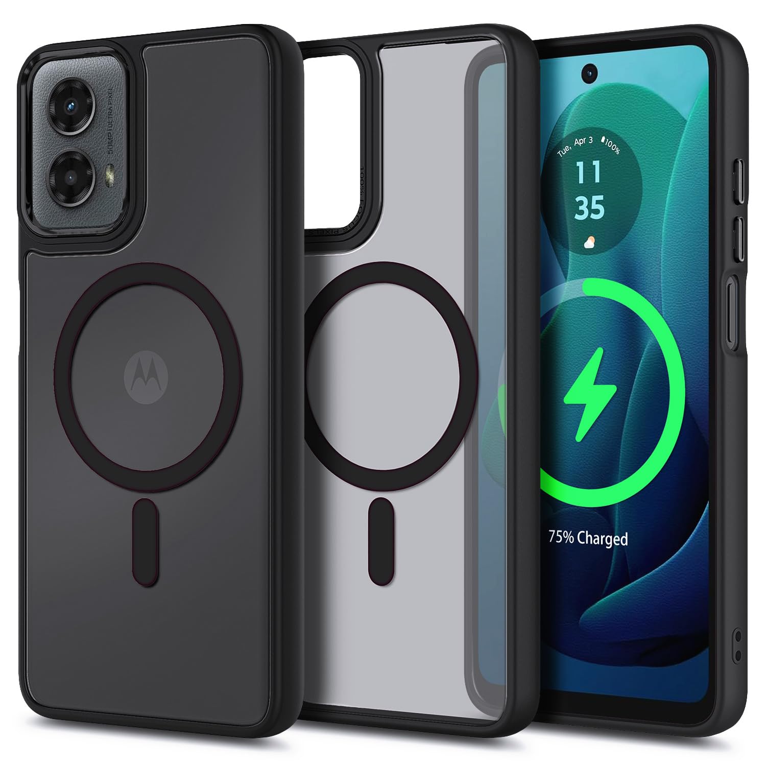 YZB Magnetic for Motorola Moto G Power-5G-2024 Case, Black | Compatible with MagSafe, Translucent Matte Scratch-Resistant Back, Military-Grade Protection Shockproof Slim Phone Cover