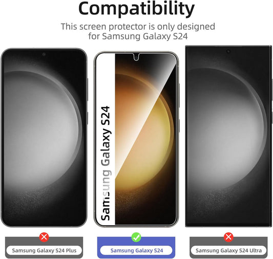 NEW'C 3 Pack Designed for Samsung Galaxy S24 Screen Protector Tempered Glass,(NON Compatible with S24 Plus, S24 Ultra), Case Friendly Ultra Resistant