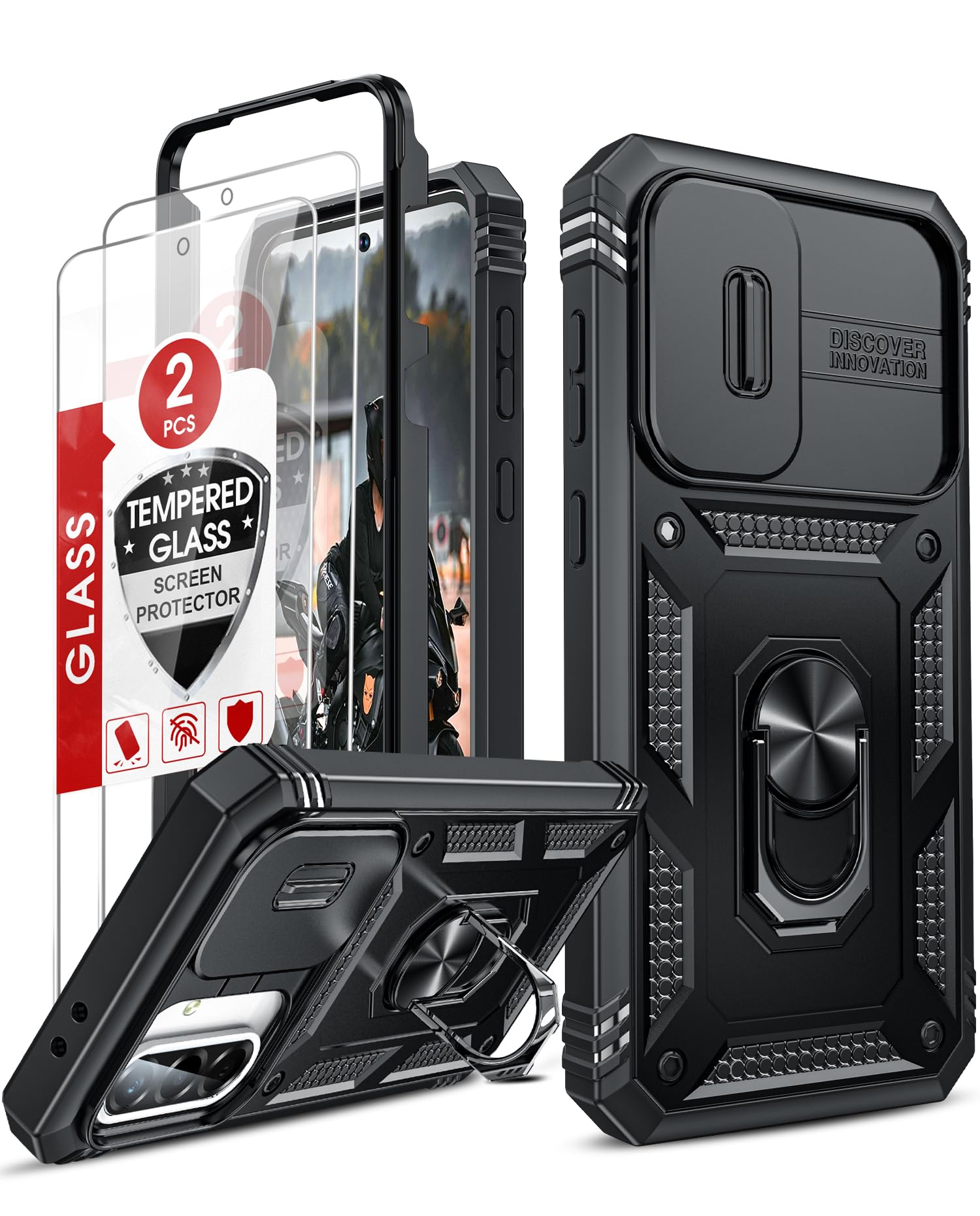 LeYi Compatible for Samsung Galaxy S24-FE Case: [𝗡𝗼𝘁 𝗳𝗶𝘁 𝗦𝟮𝟰 𝟱𝗚] Samsung S24 FE Case with S24FE Screen Protector X2 & Magnetic Stand, Military-Grade Cell Galaxy S 24 FE Phone, Black
