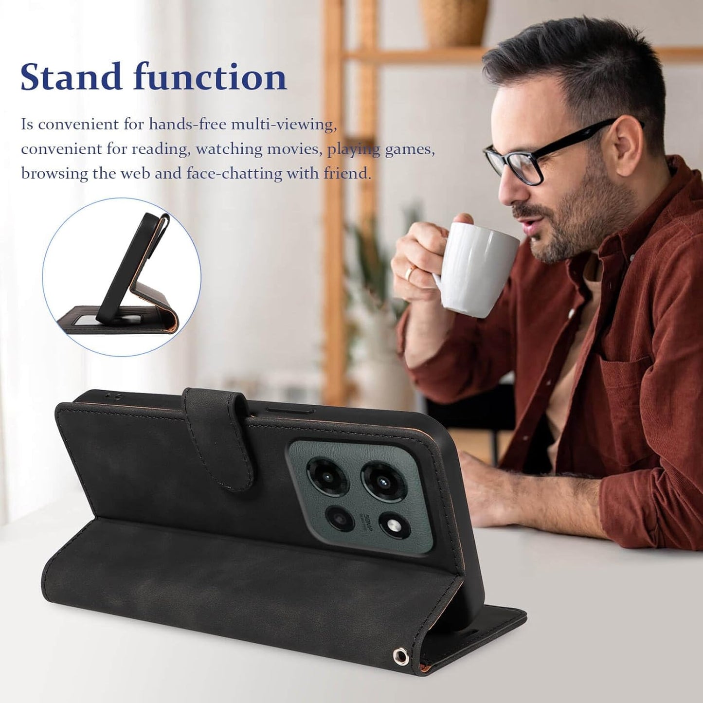 RFID Blocking Wallet for Moto G 2026/2025 Case, for Moto G Play 2026 Case, PU Leather Folio Flip Cover with 4 Card Slots, Wrist Strap, Kickstand, Shockproof Protective (Black)