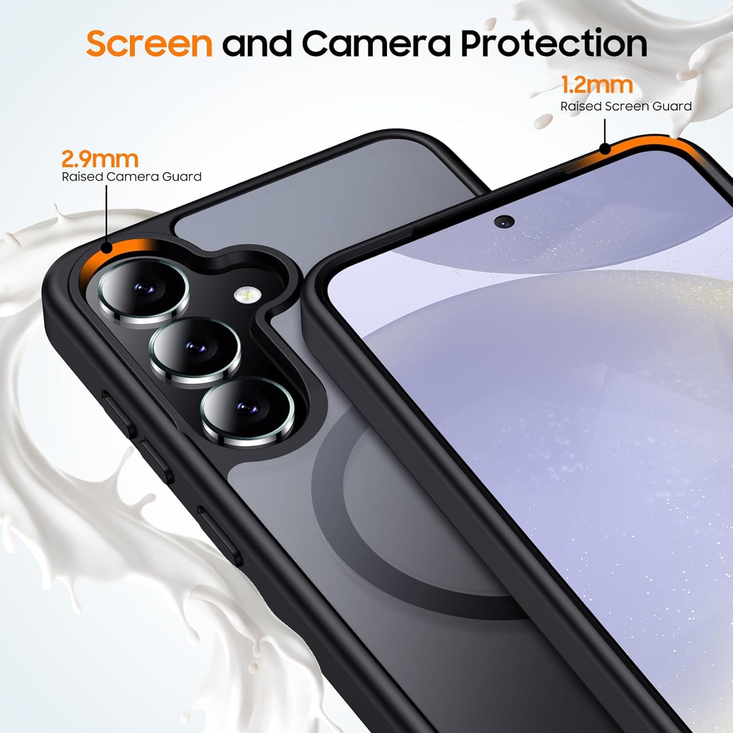 Designed for Magnetic Samsung Galaxy S24 Case,[Compatible with MagSafe] [Military Grade Drop Protection] Slim Translucent Matte Shockproof with Anti-Fingerprint Phone Case-Black