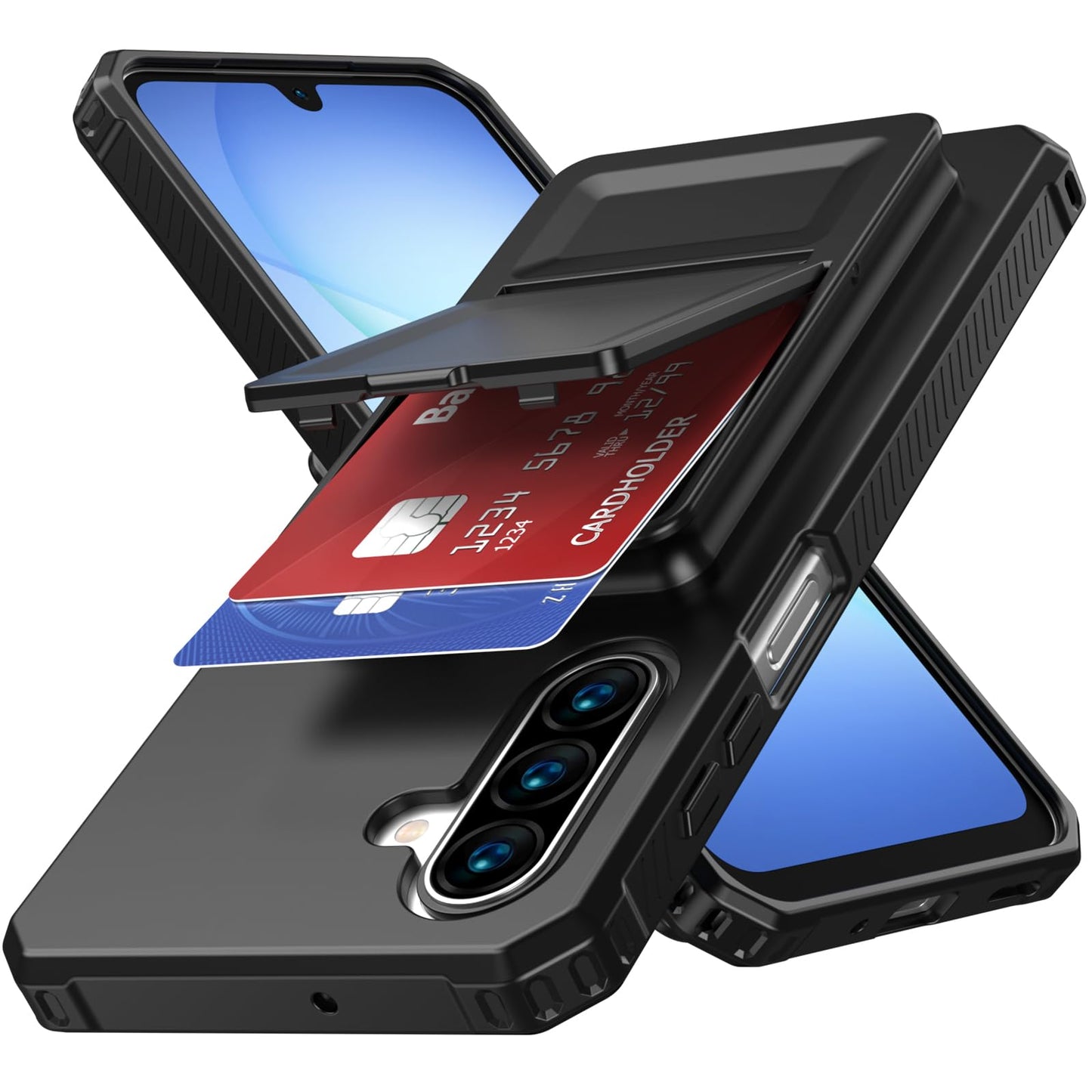 KJSK for Galaxy A17/A16 Case with Card Holder,Built-in Mirror and Kickstand,Hidden Card Slim Wallet Shockproof Cover,Anti-Drop,Deep Purple