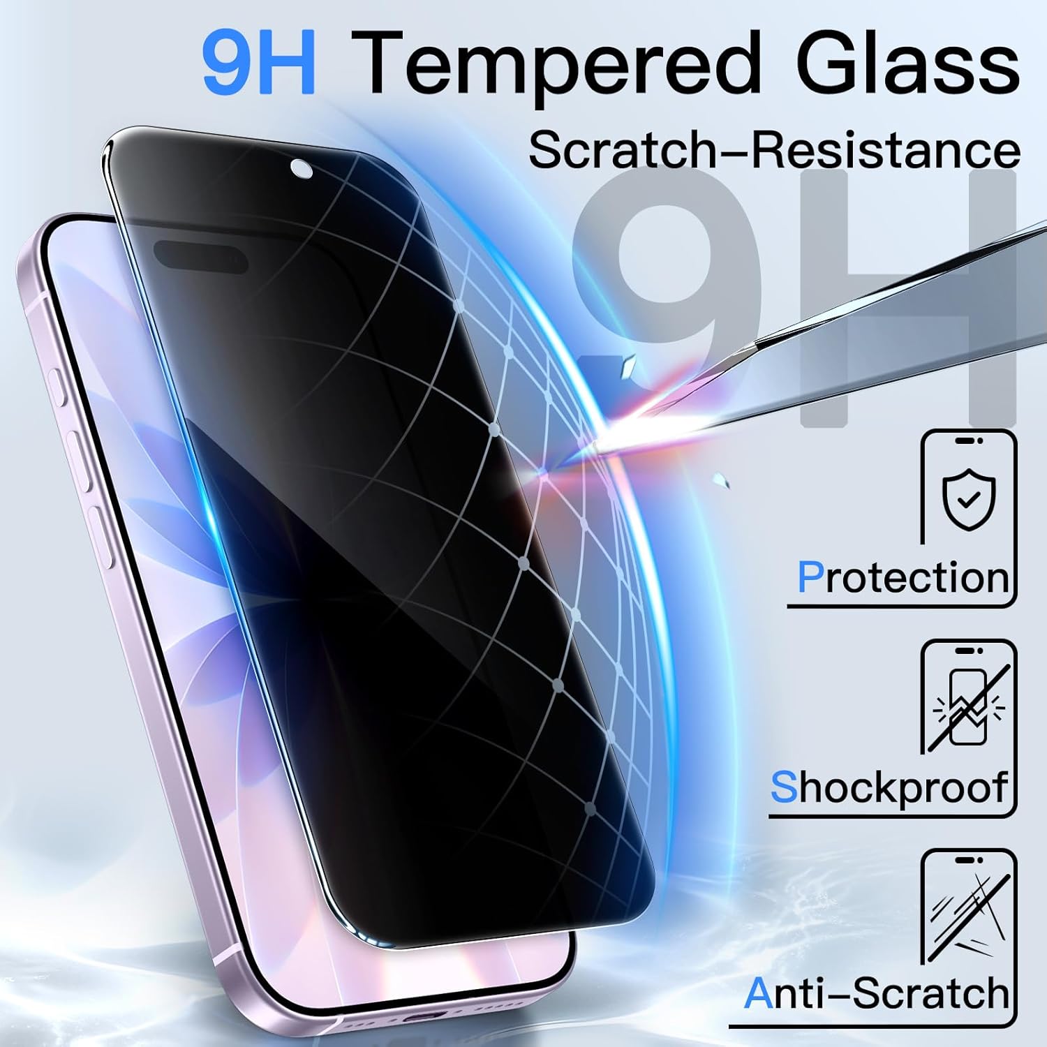 JETech Privacy Screen Protector for iPhone 17 6.3-Inch, Anti-Spy Tempered Glass Film with Easy Installation Tool, 2-Pack