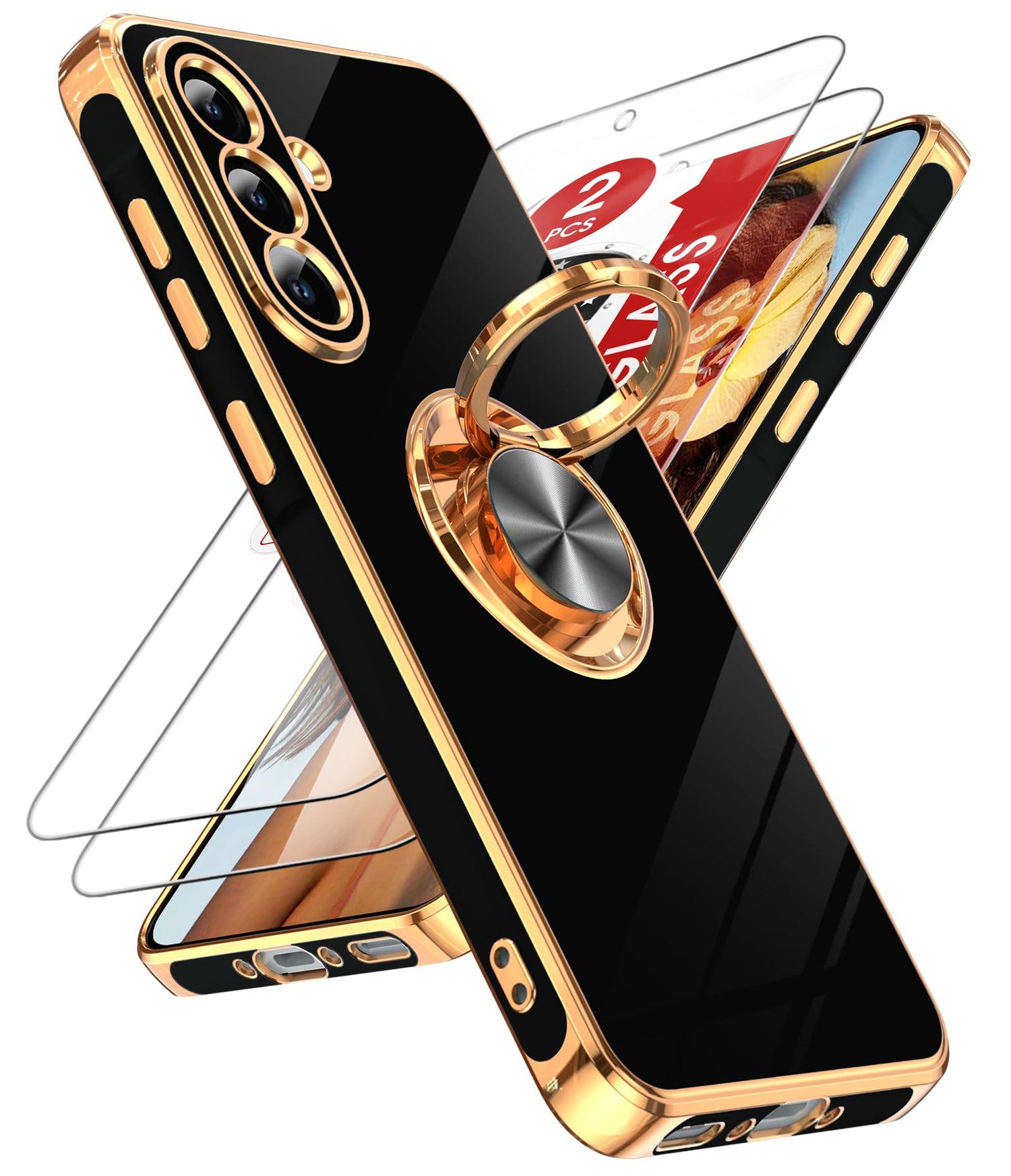 LeYi for Samsung A57 Case, 360°Magnetic Kickstand Rose Gold Plated Edge
