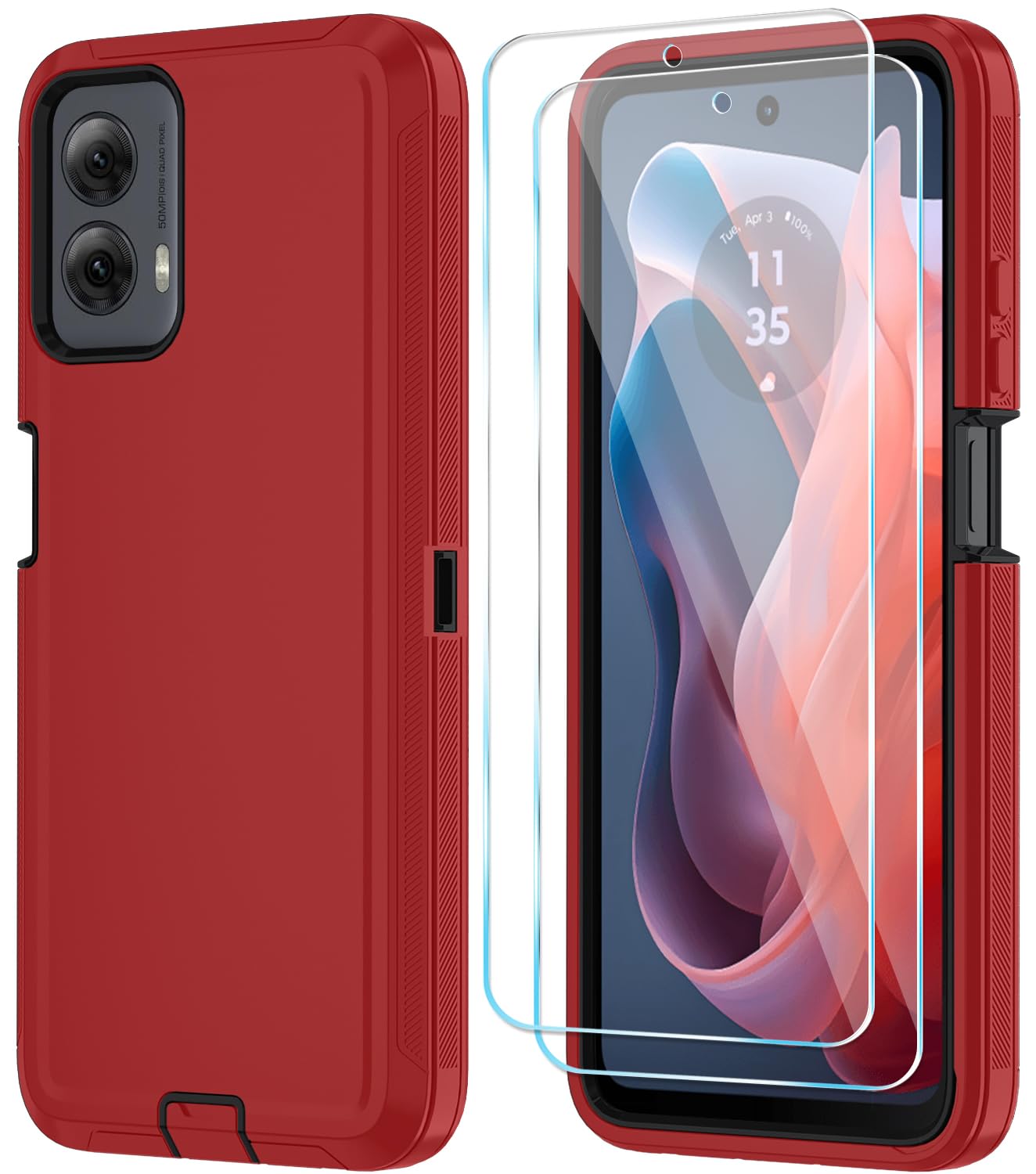 Qinmay Phone Case for Motorola Moto G Power 5G 2024 Case with HD Screen Protector, Heavy Duty Shockproof & Cover Phone Case for Moto G Power 2024,WineRed Pink