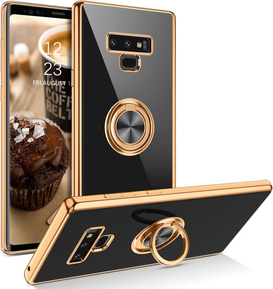 DUEDUE for Samsung Galaxy Note 9 Case with Ring Holder Kickstand 360 Degree Rotation Magnetic Car Finger Soft TPU Slim Cover Shockproof Protective Phone Case for Samsung Note 9 6.4 Inch, Black