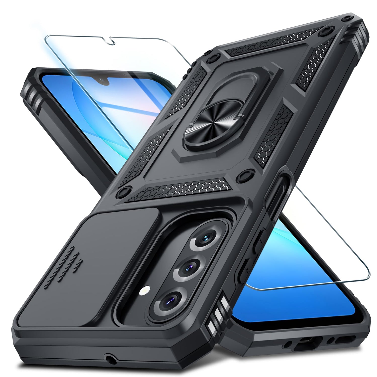 for Samsung Galaxy A37/A36 Case Built in Slide Camera Cover,Black
