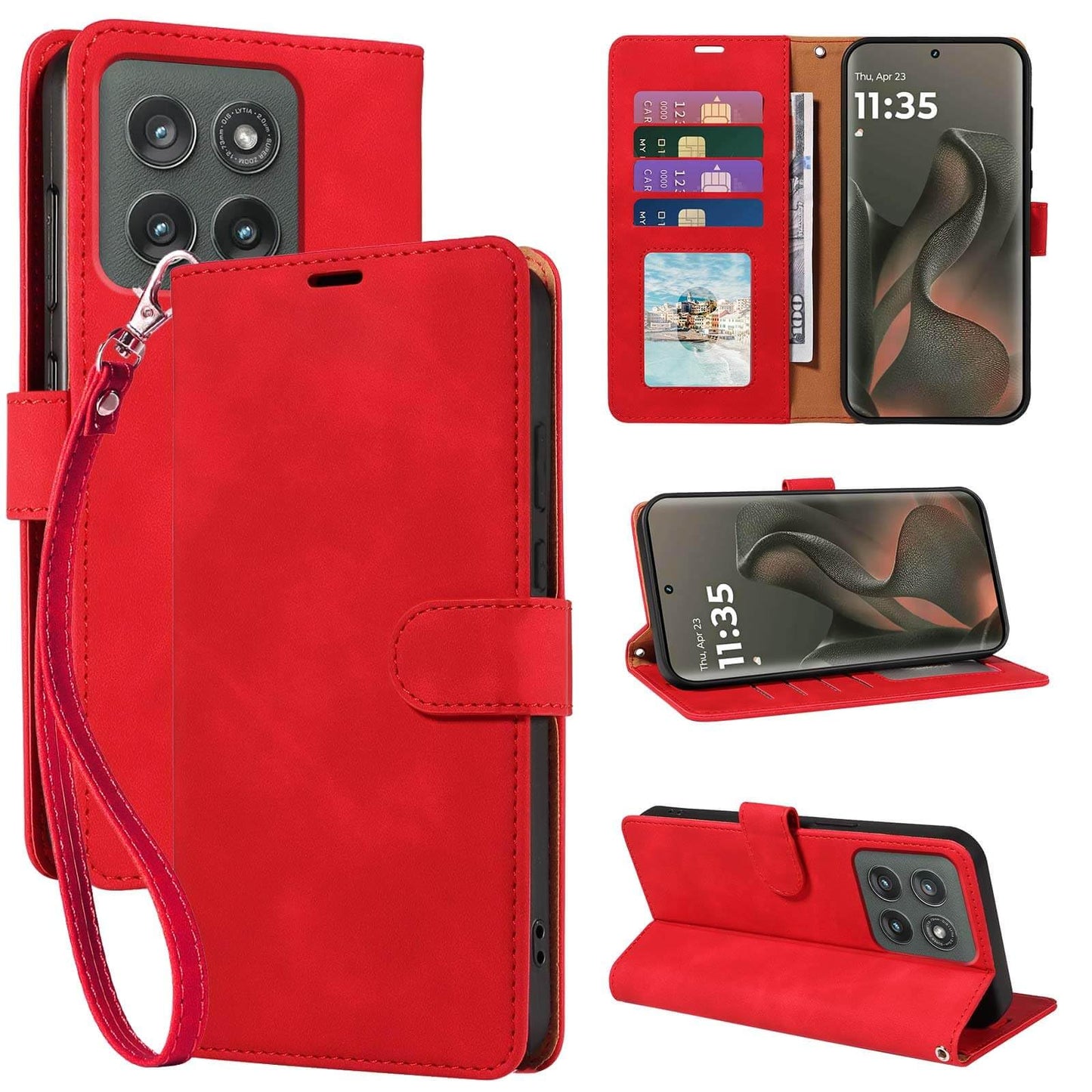 for Motorola Edge 2025 Case Wallet RFID Blocking, 4 Card Slots Flip Cover, Shockproof Protective Magnetic Closure, Detachable Wrist Strap & Stand for Travel/Daily Use (Green)