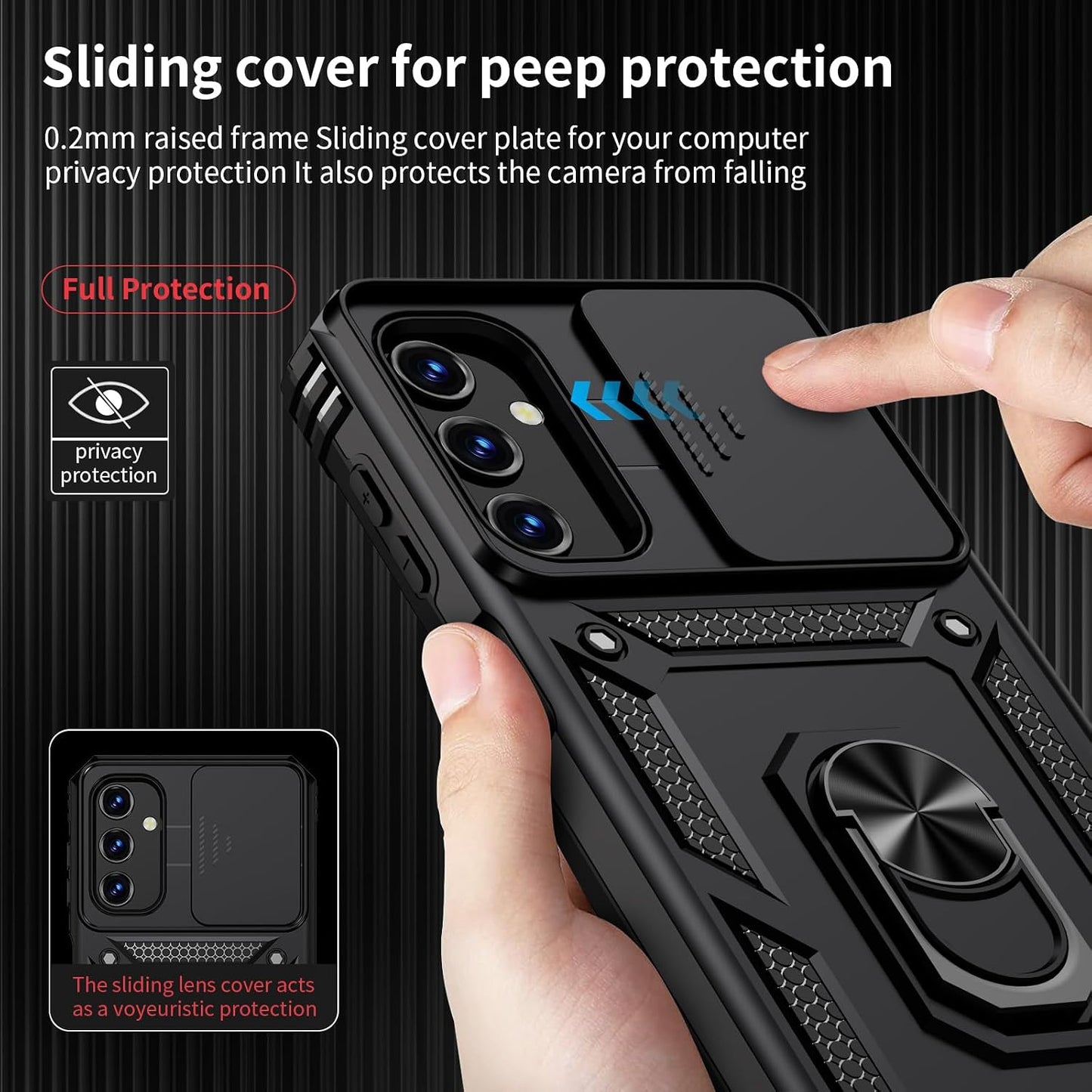 for Samsung Galaxy A25 5G Case with Camera Lens Cover, HD Screen Protector, 10 FT Military Grade Drop Protection, Magnetic Ring Holder Kickstand Protective Phone Case for Galaxy A25 5G,Black