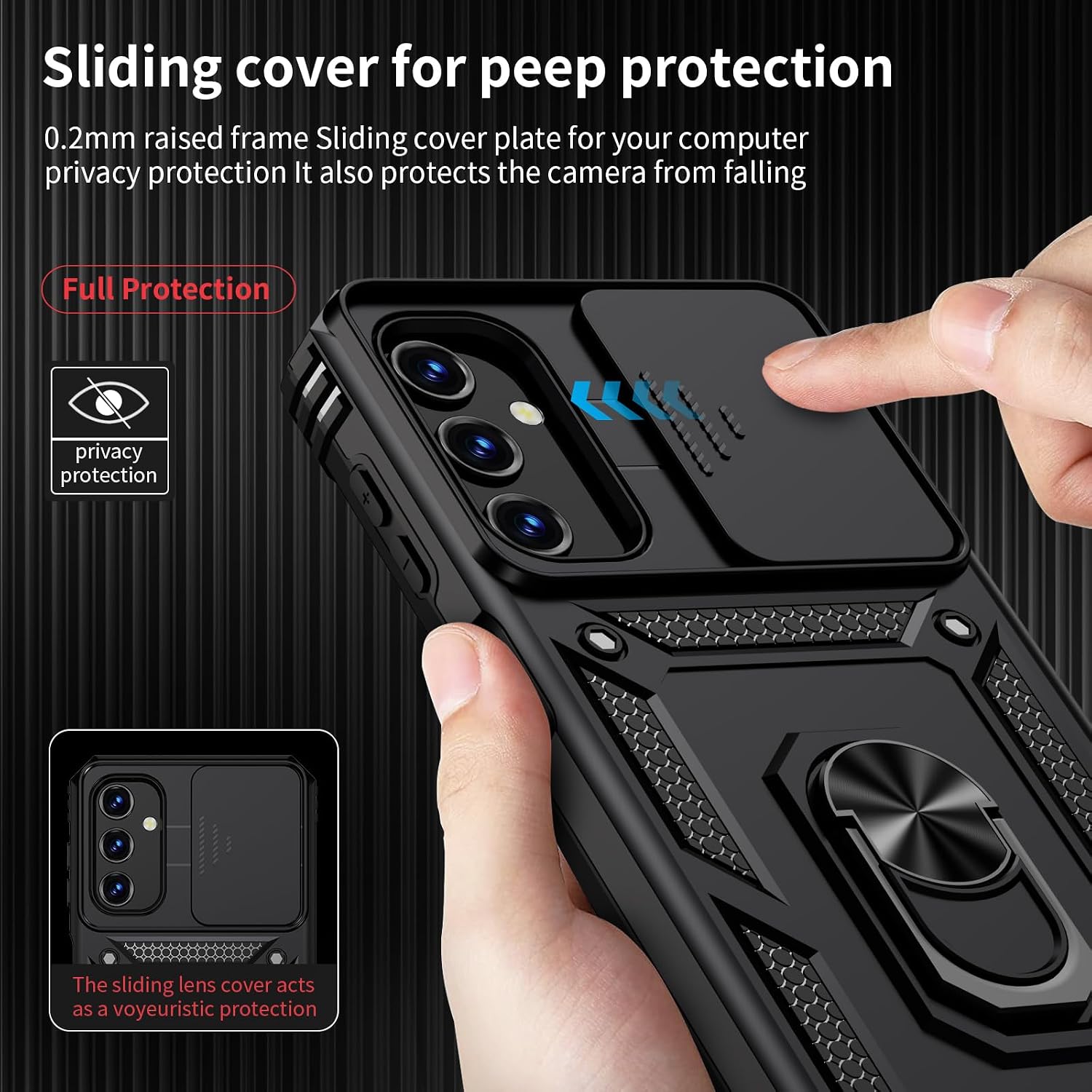 for Samsung Galaxy A25 5G Case with Camera Lens Cover, HD Screen Protector, 10 FT Military Grade Drop Protection, Magnetic Ring Holder Kickstand Protective Phone Case for Galaxy A25 5G,Black