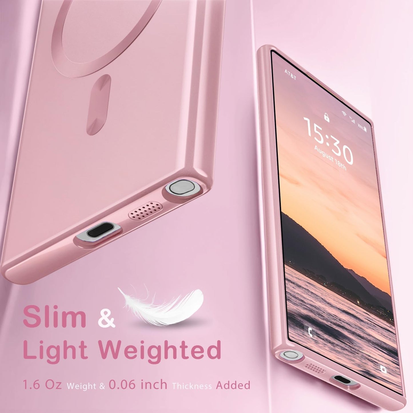 Magnetic for Samsung Galaxy S22 Ultra Case for Women Men Girls [Compatible with MagSafe] [Camera Lens Protector] Matte Cute Slim Soft Silicone Bumper Shockproof Metallic Phone Case, Pink