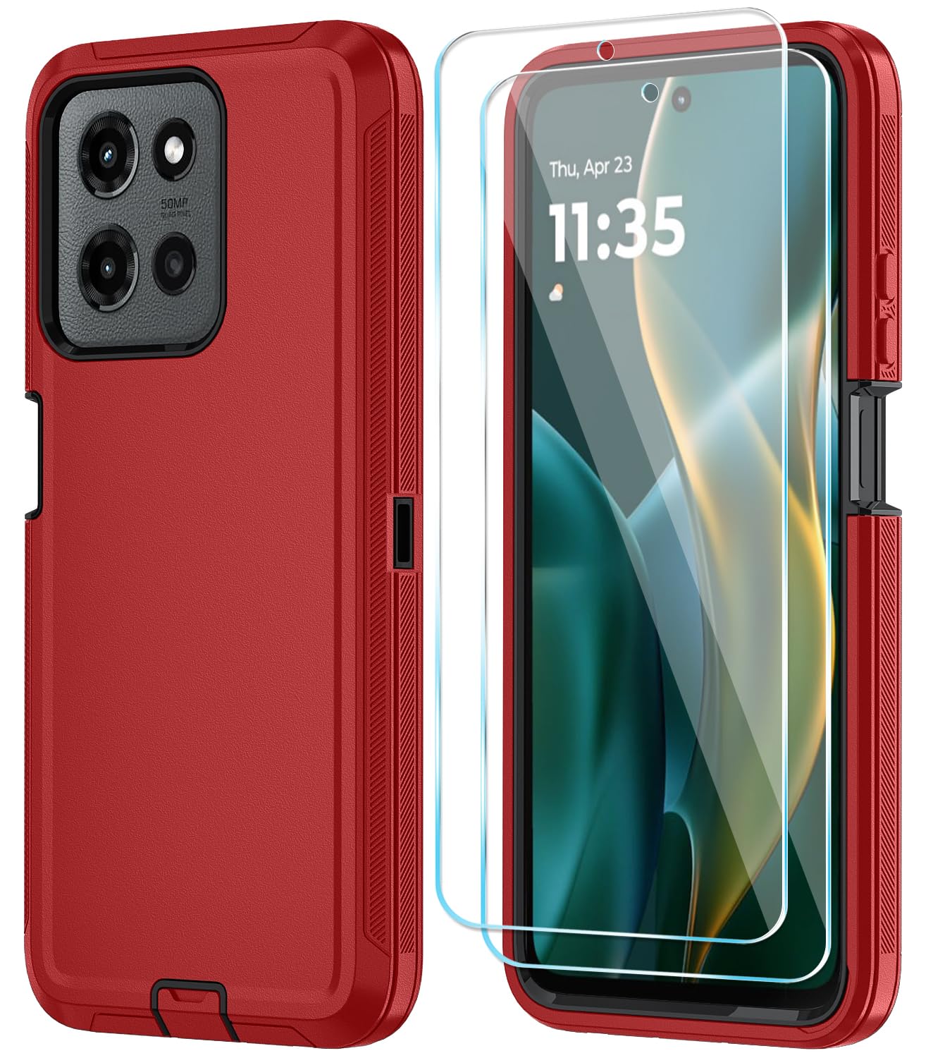 Qinmay Phone Case for Motorola Moto G 2026/Moto G Play 5G 2026 Case with HD Screen Protector, Heavy Duty Shockproof & Dropproof 3-Layer Cover Phone Case,WineRedPink