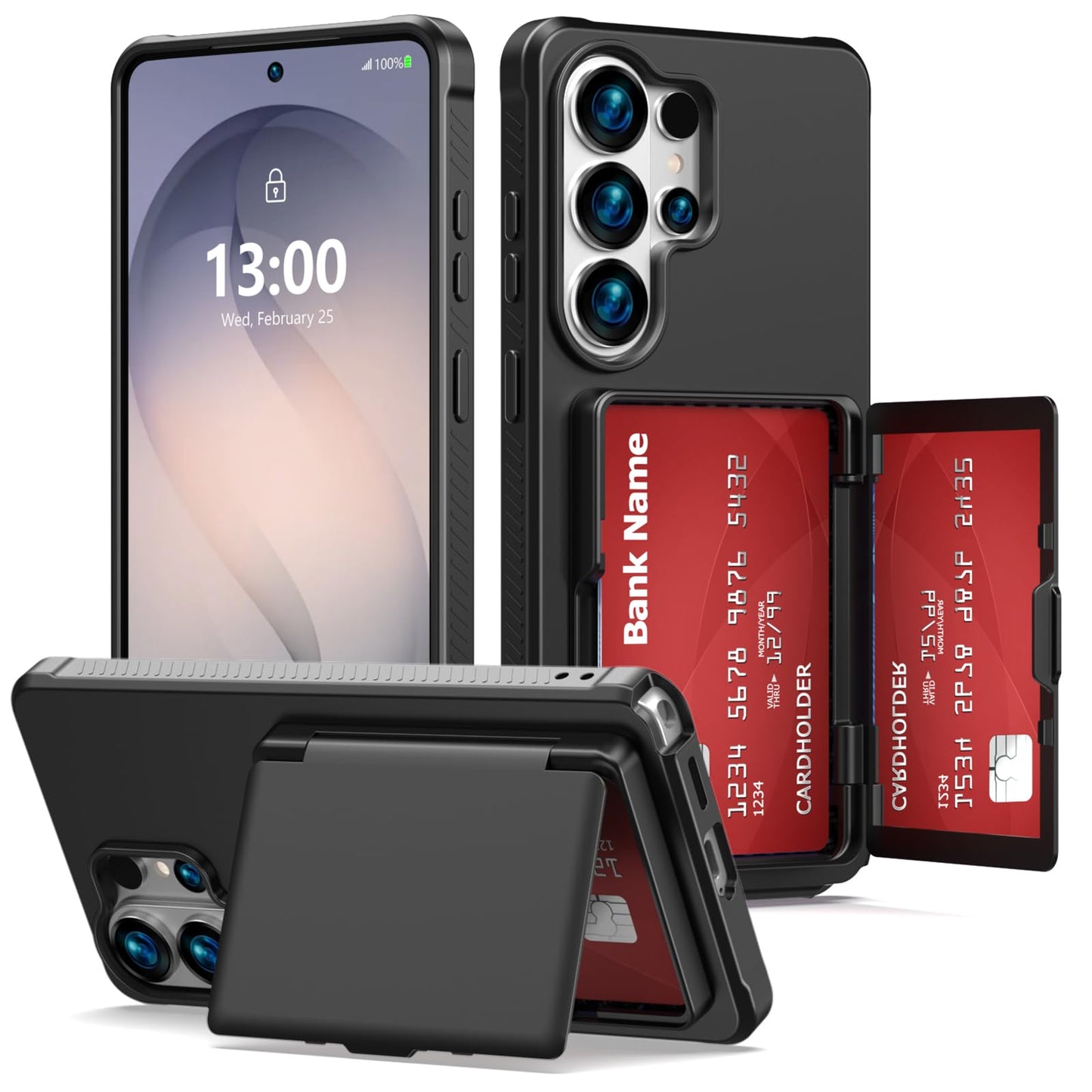 KJSK for Galaxy A17/A16 Case with Card Holder,Built-in Mirror and Kickstand,Hidden Card Slim Wallet Shockproof Cover,Anti-Drop,Deep Purple